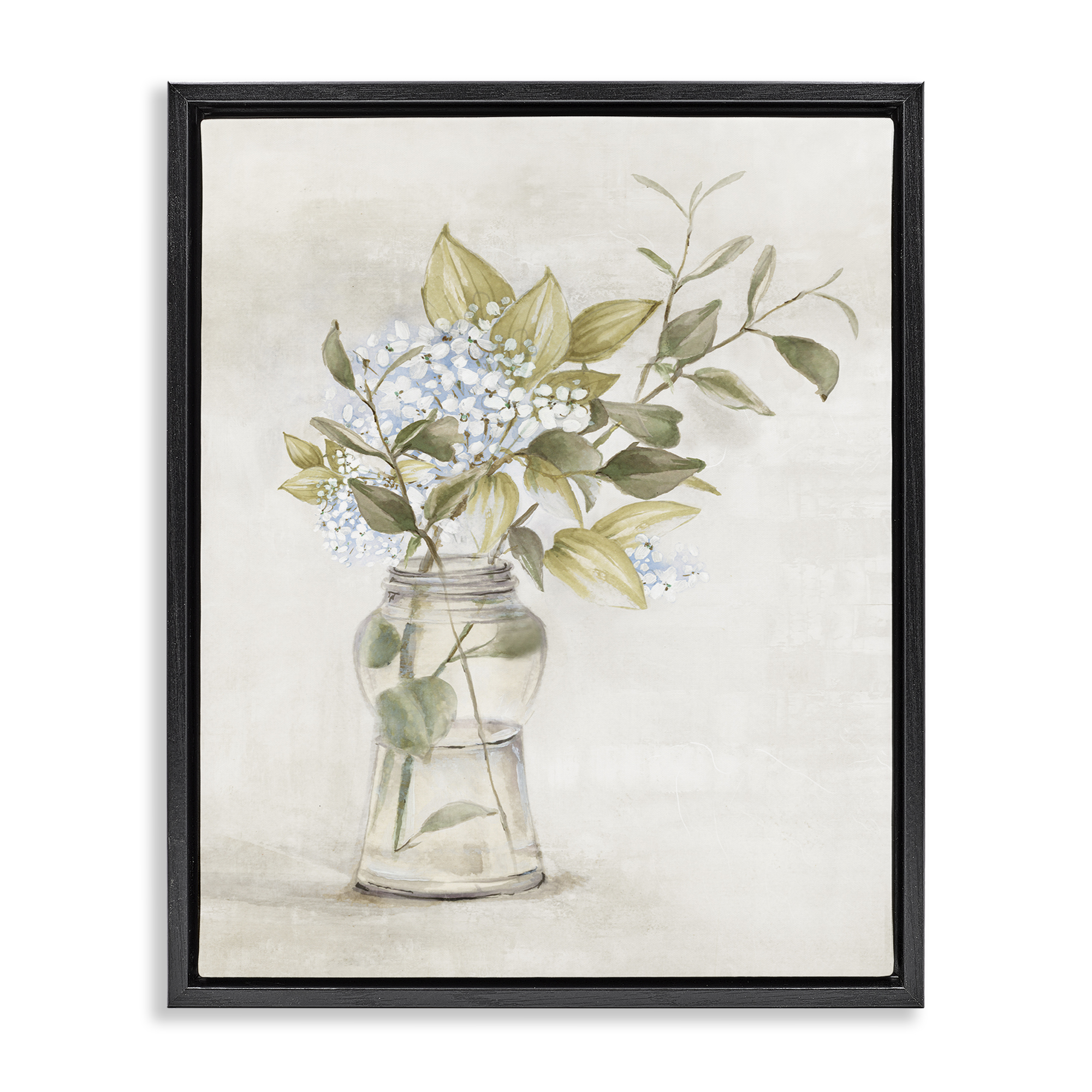 Stupell Industries Soft Cottage Blooms Vase Plants & Flowers Painting Black Floater Framed Canvas Art Print Wall Art, 17 x 21