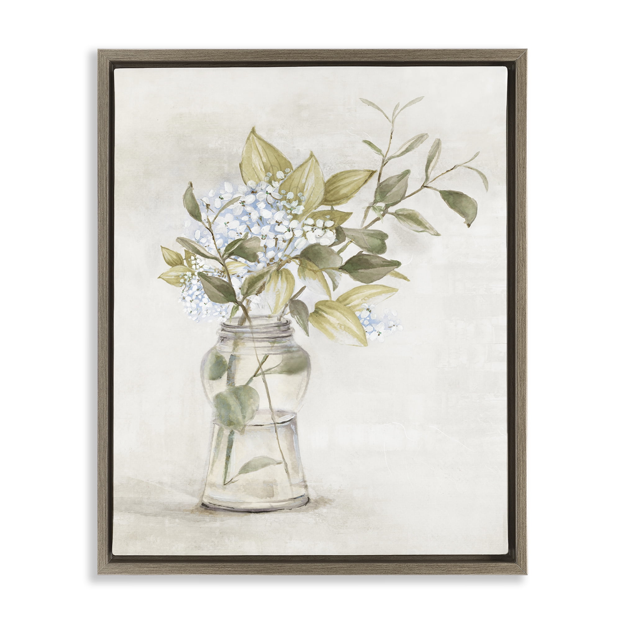Stupell Industries Soft Cottage Blooms Vase Plants & Flowers Painting Brown Floater Framed Canvas Art Print Wall Art, 17 x 21