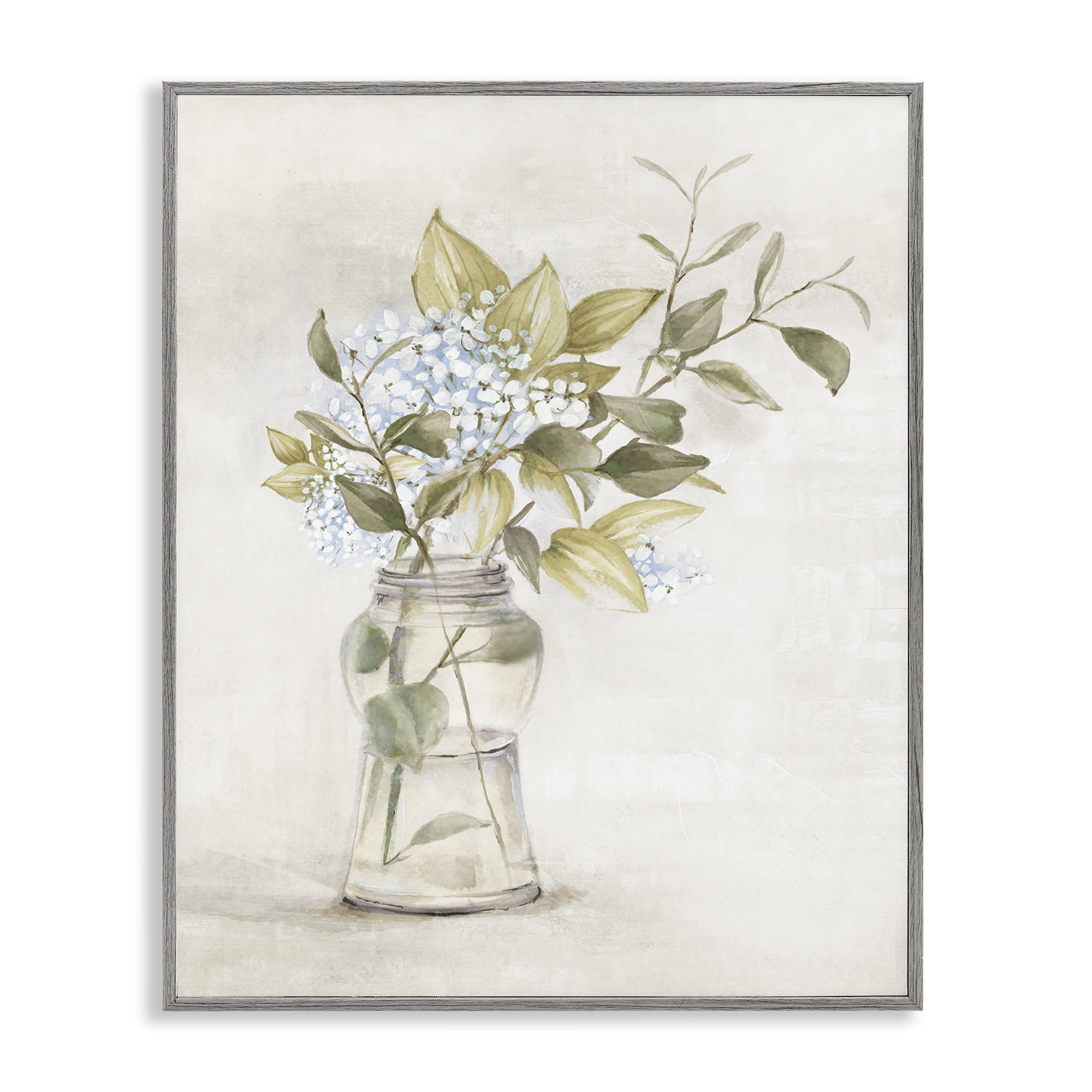 Stupell Industries Soft Cottage Blooms Vase Plants & Flowers Painting Gray Framed Art Print Wall Art, 16 x 20
