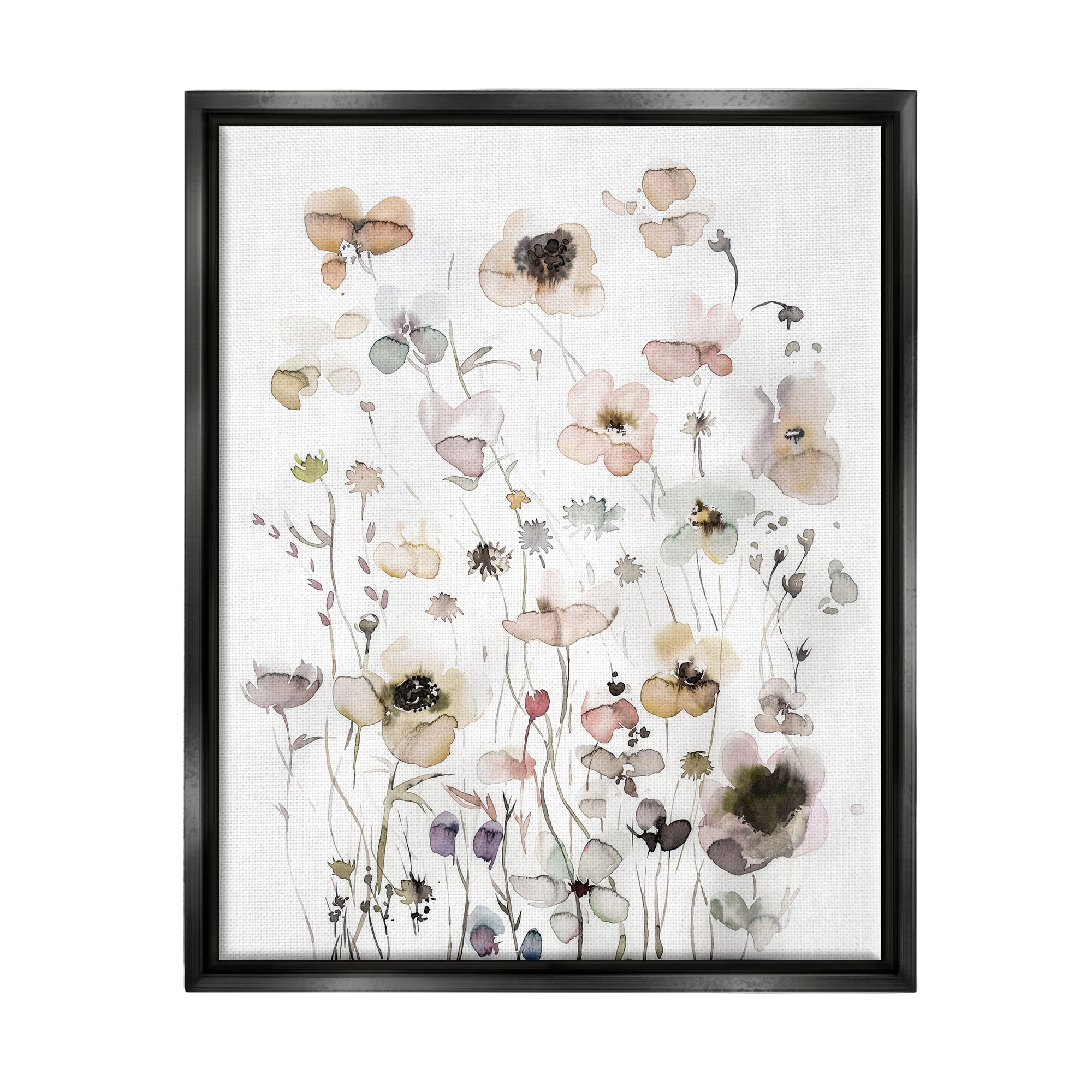 Stupell Industries Soft Cottage Florals Botanical & Floral Painting Black Floater Framed Art Print Wall Art, 25 x 31