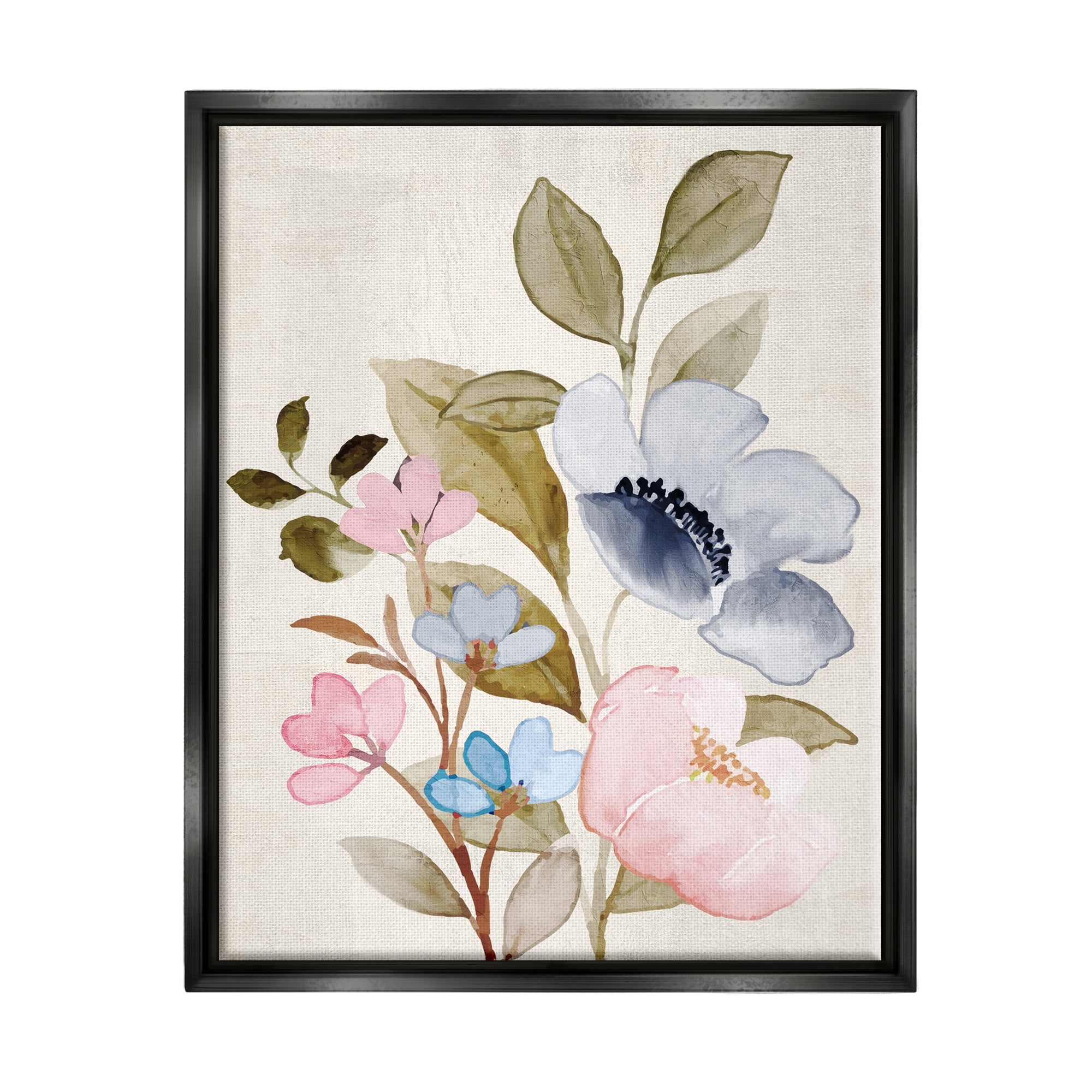 Stupell Industries Soft Cottage Florals Botanical & Floral Painting Black Floater Framed Canvas Art Print Wall Art, 17 x 21