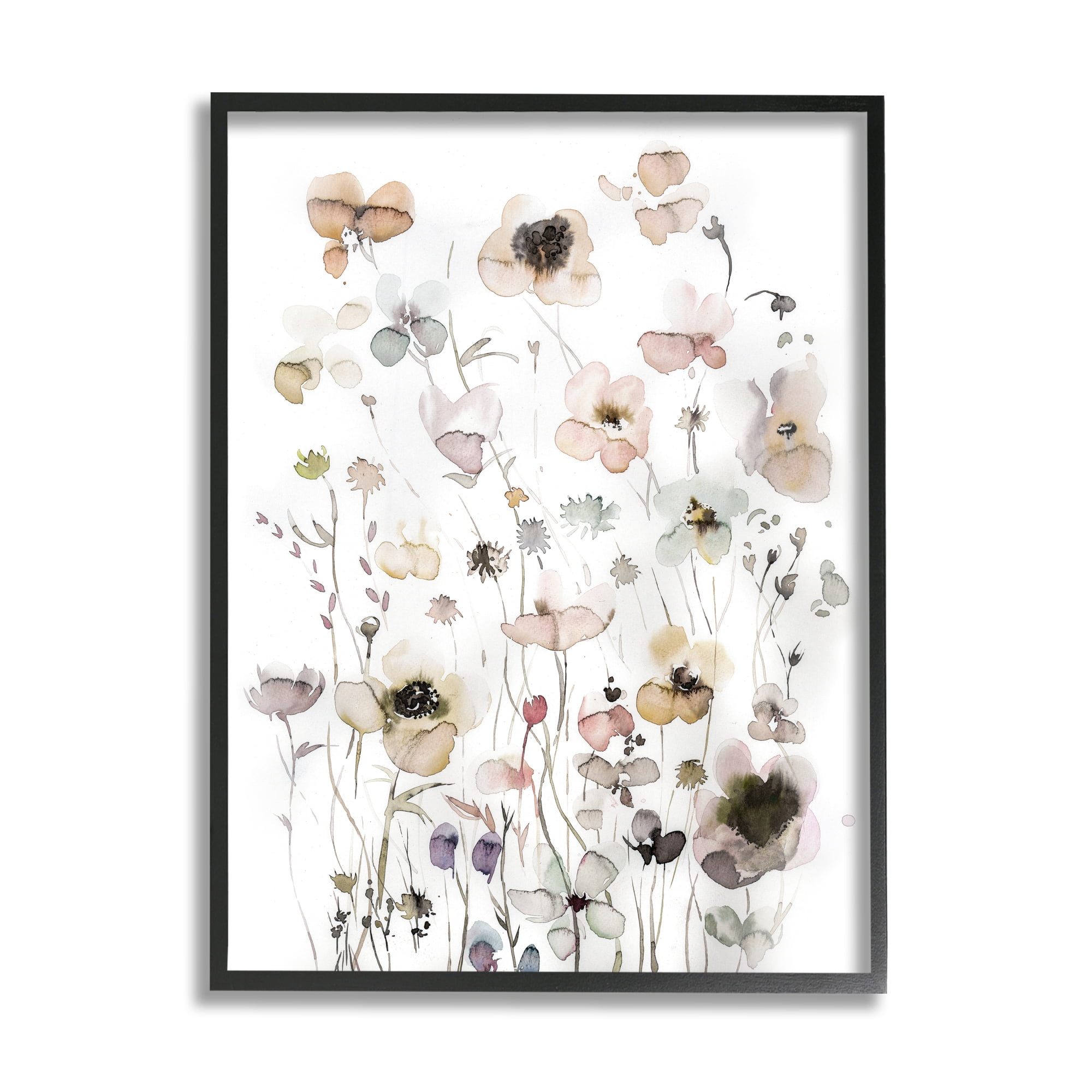 Stupell Industries Soft Cottage Florals Botanical & Floral Painting Black Framed Art Print Wall Art, 16 x 20