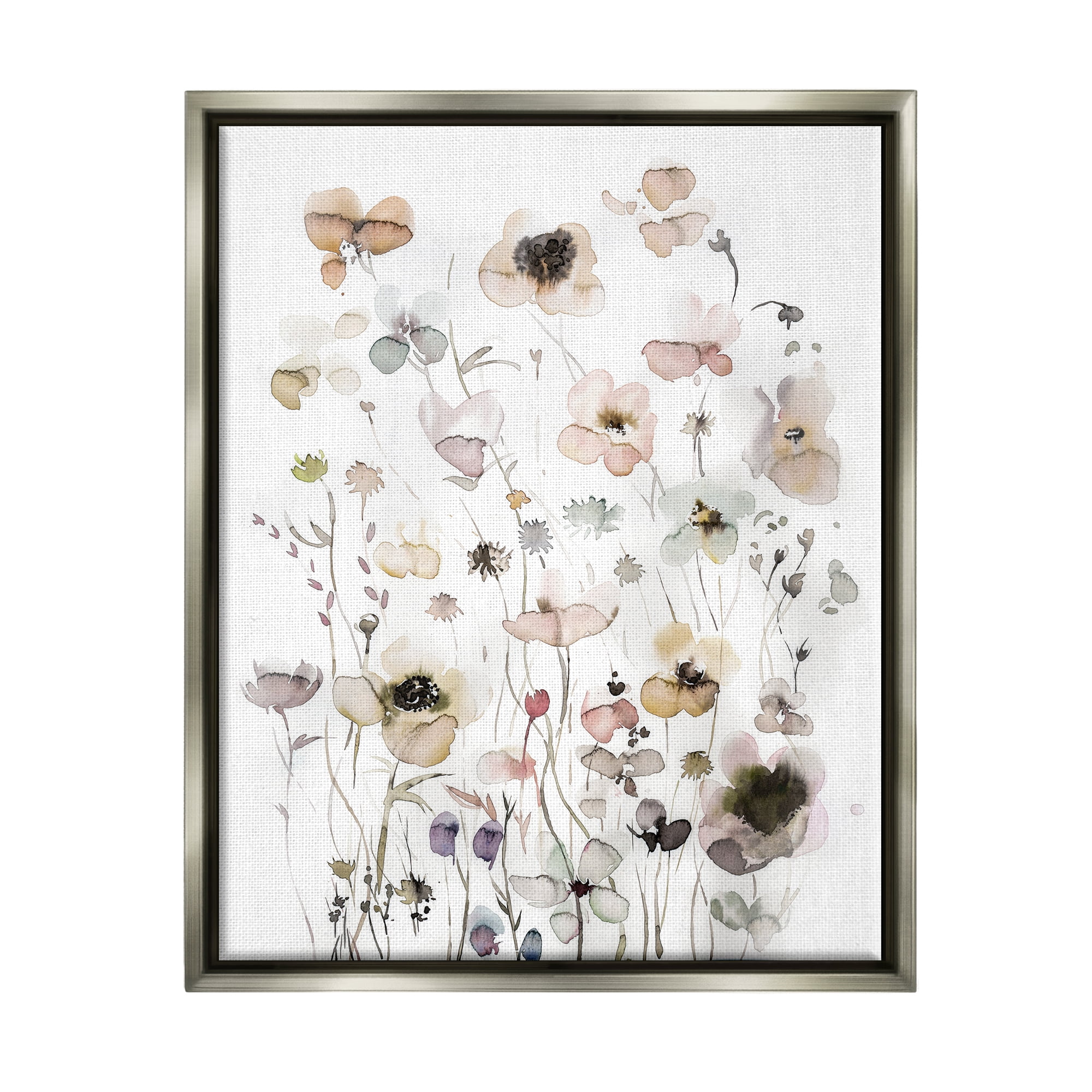 Stupell Industries Soft Cottage Florals Botanical & Floral Painting Gray Floater Framed Art Print Wall Art, 25 x 31