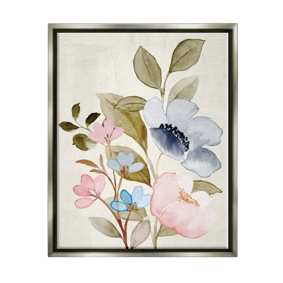 Stupell Industries Soft Cottage Florals Botanical & Floral Painting Gray Floater Framed Canvas Art Print Wall Art, 17 x 21
