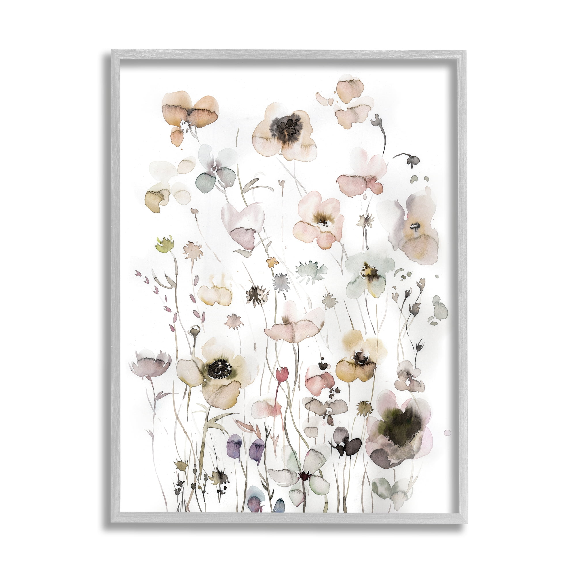 Soft Cottage Florals Gray Framed Canvas Art Print, 11 x 14