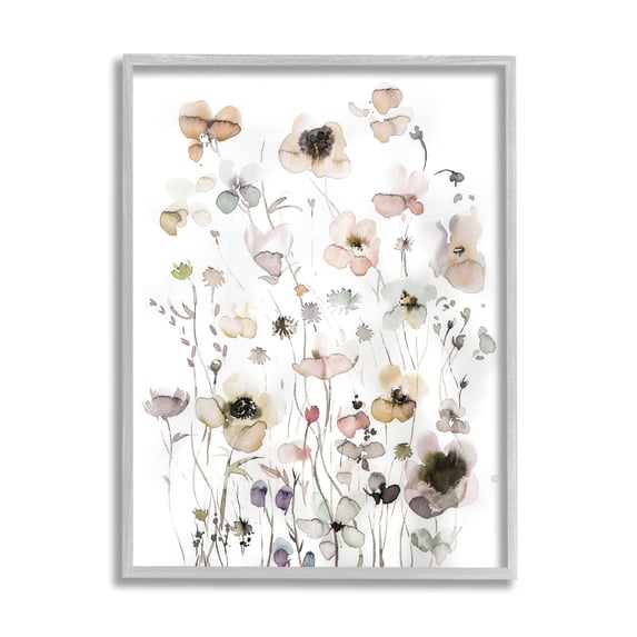 Stupell Industries Soft Cottage Florals Botanical & Floral Painting Gray Framed Art Print Wall Art, 16 x 20