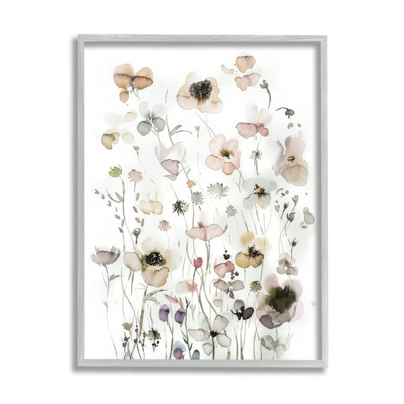 Stupell Industries Soft Cottage Florals Botanical & Floral Painting Gray Framed Art Print Wall Art, 24 x 30