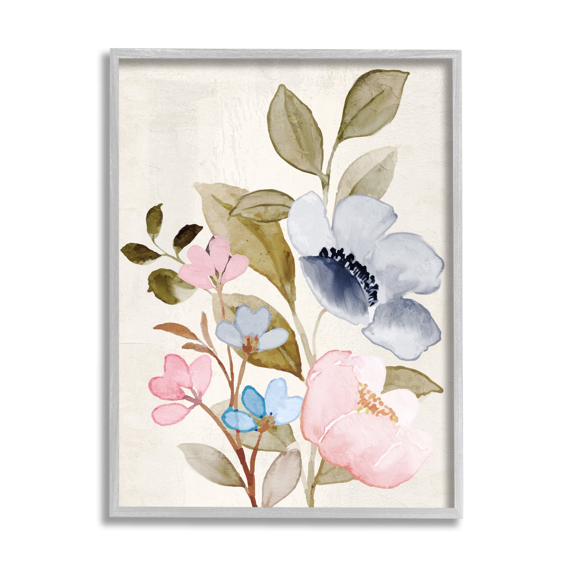 Stupell Industries Soft Cottage Florals Botanical & Floral Painting Gray Framed Art Print Wall Art, 24 x 30