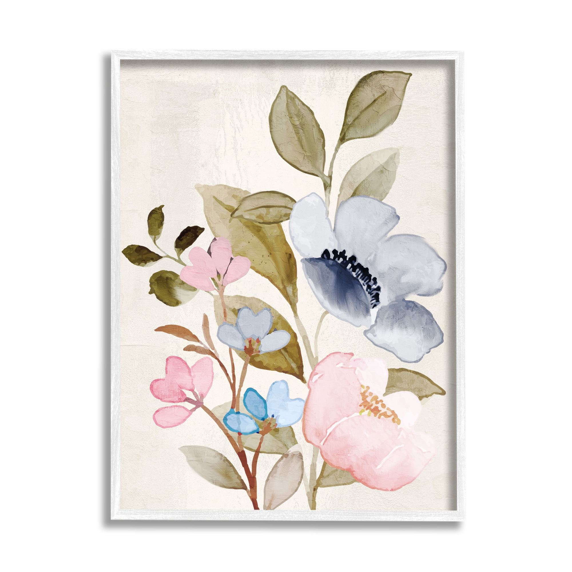 Soft Cottage Florals Botanical Canvas Print with White Frame