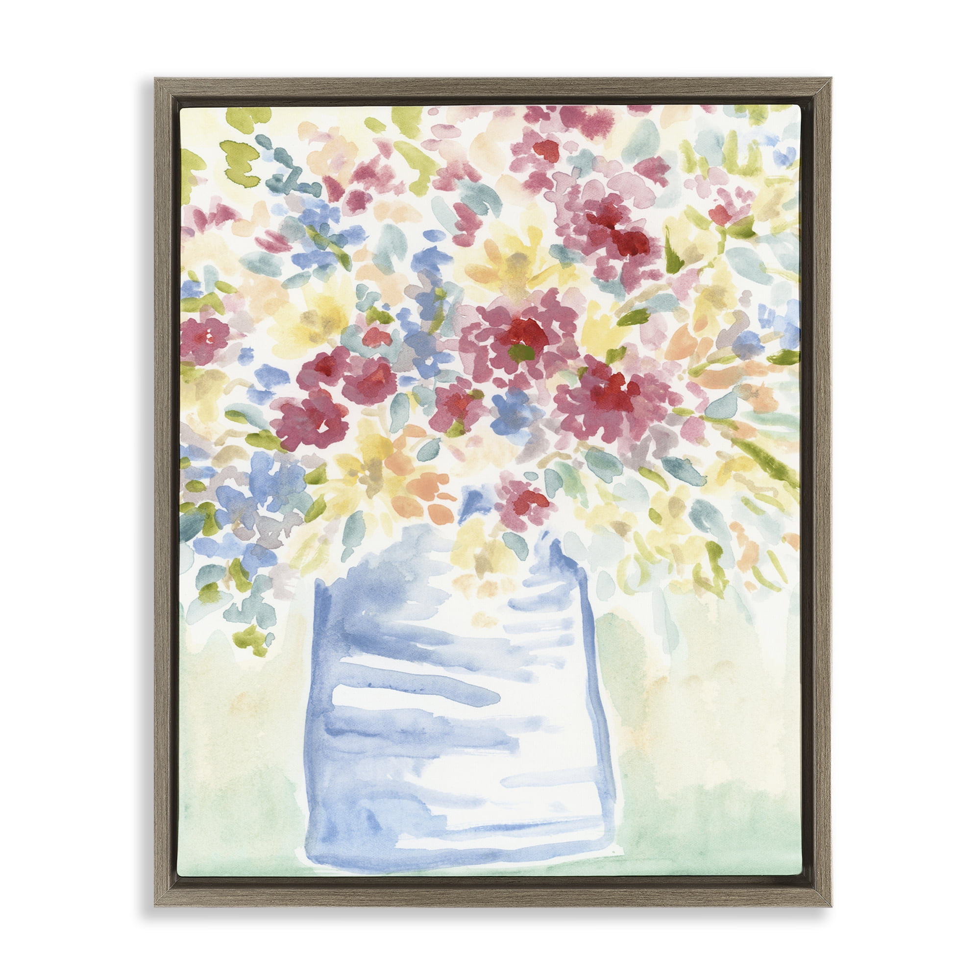 Stupell Industries Soft Country Blossoms Plants & Flowers Painting Brown Floater Framed Canvas Art Print Wall Art, 25 x 31