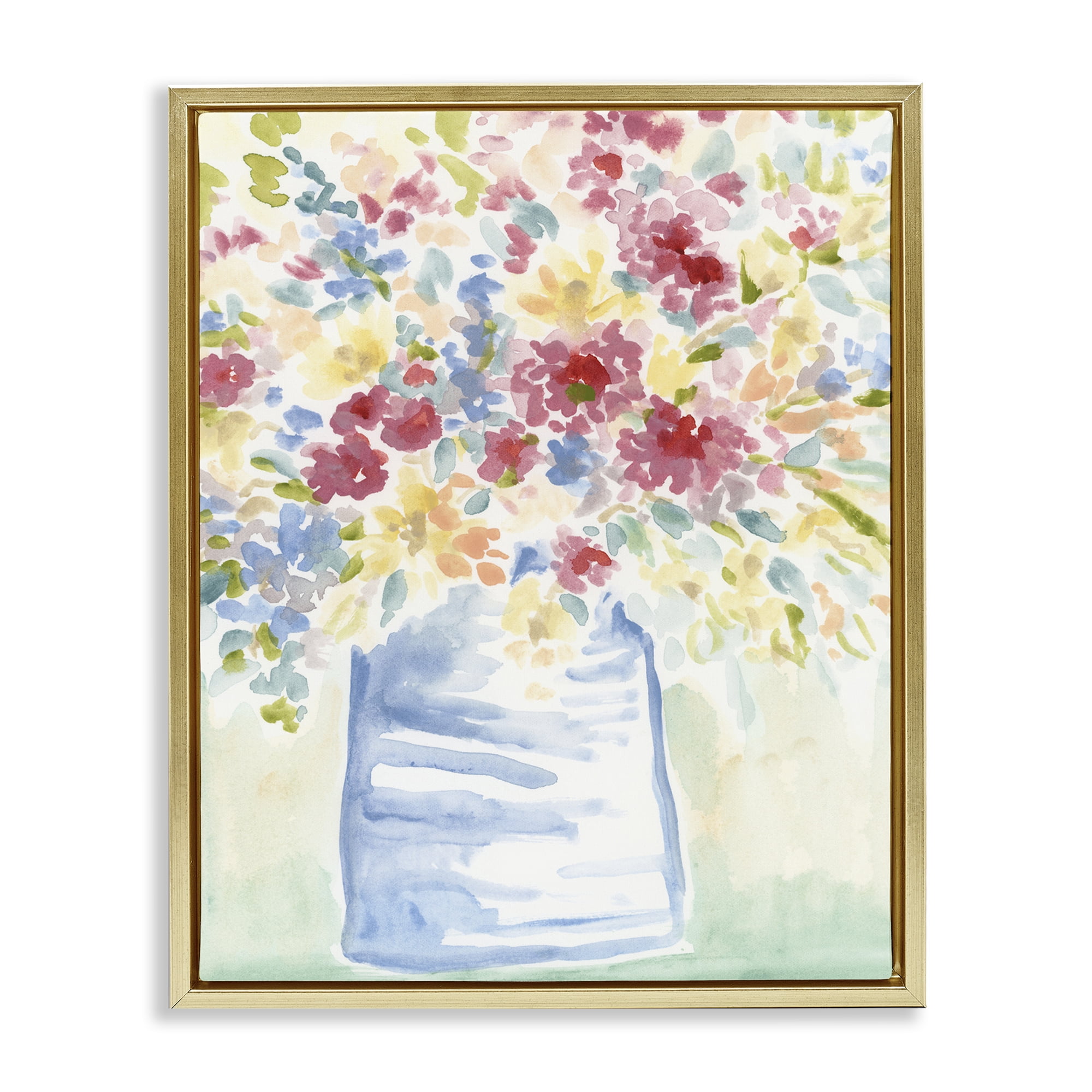 Stupell Industries Soft Country Blossoms Plants & Flowers Painting Gold Floater Framed Canvas Art Print Wall Art, 25 x 31