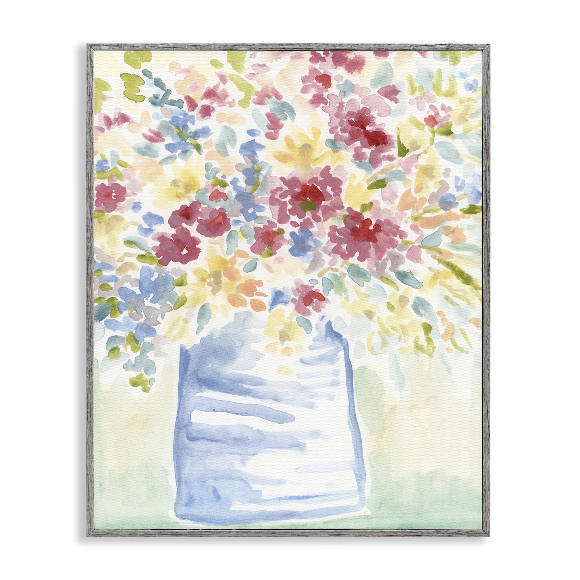 Stupell Industries Soft Country Blossoms Plants & Flowers Painting Gray Framed Art Print Wall Art, 11 x 14