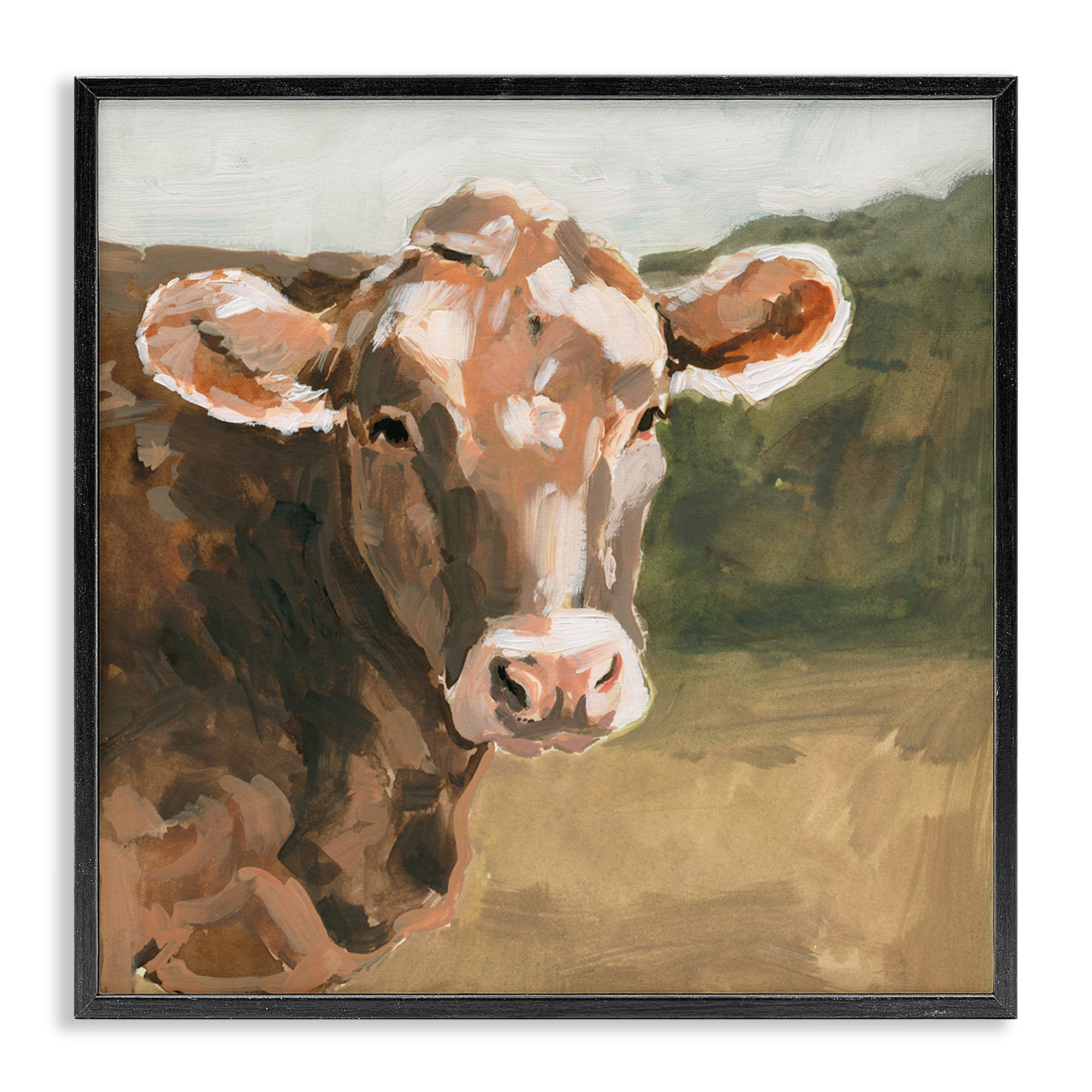 Stupell Industries Soft Country Meadow Cow Animals & Insects Painting Black Framed Art Print Wall Art, 17 x 17