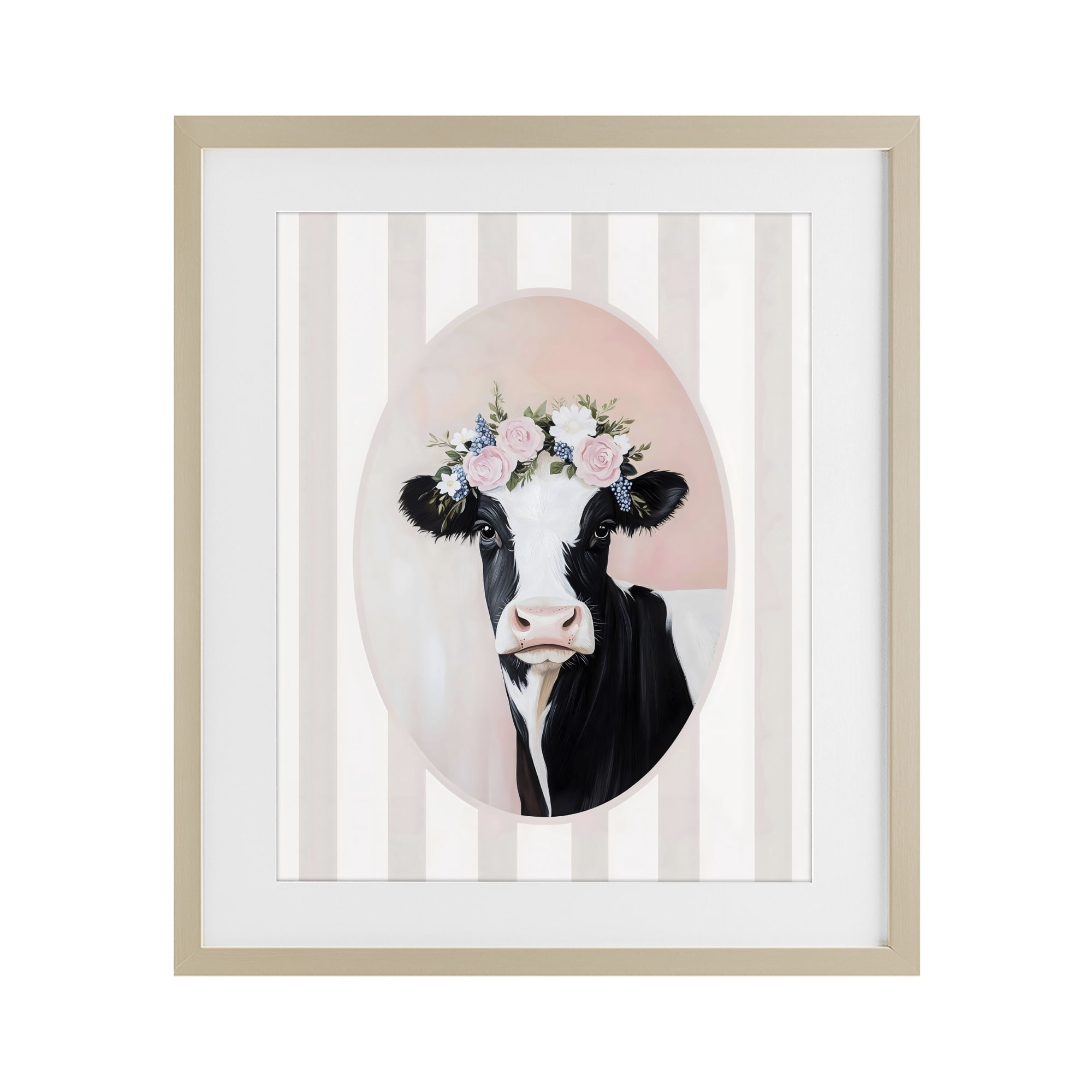 Stupell Industries Soft Cow with Floral Crown Birch Framed Print Under Glass, design by Arlington Prints