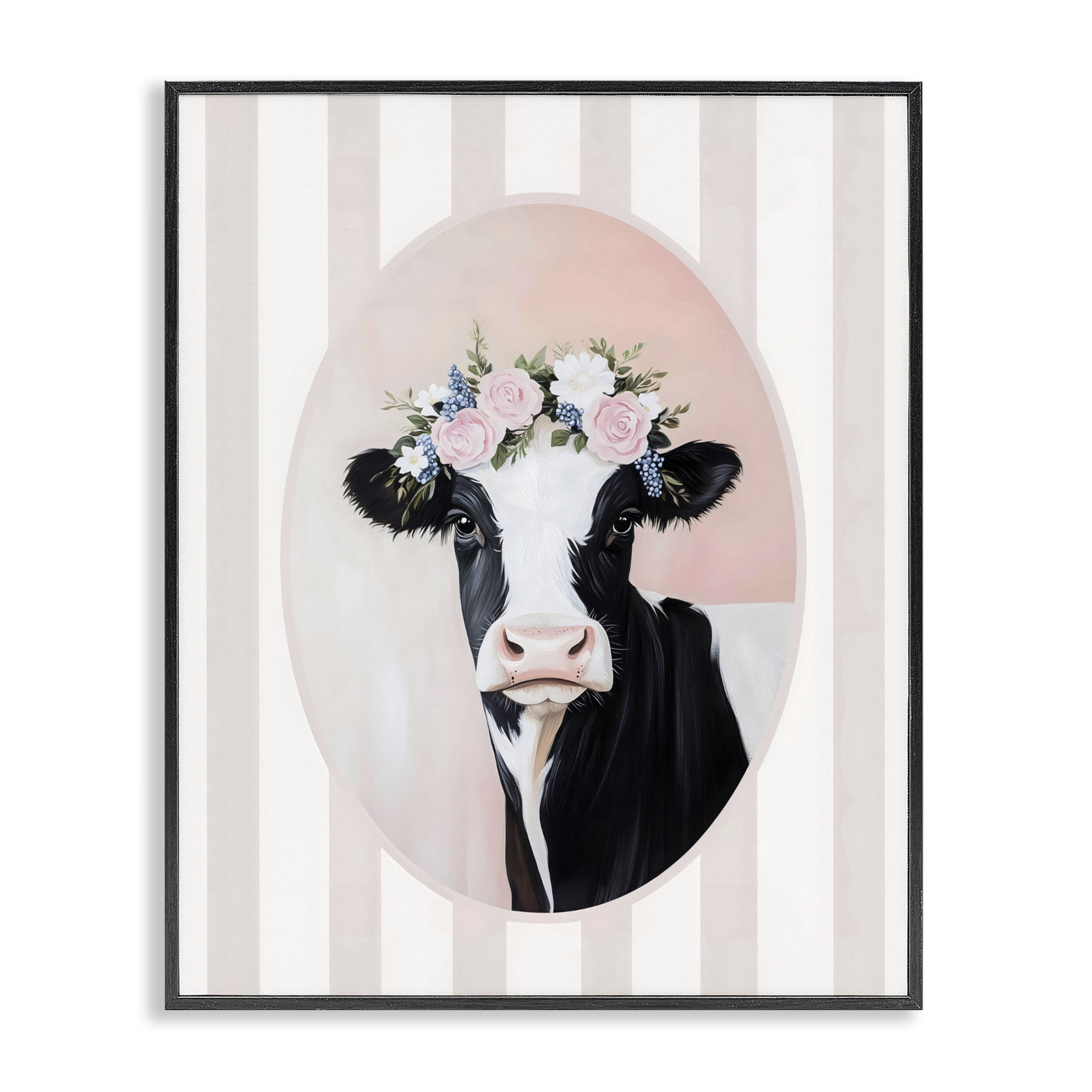 Stupell Industries Soft Cow with Floral Crown Black Framed Giclee Art, design by Arlington Prints