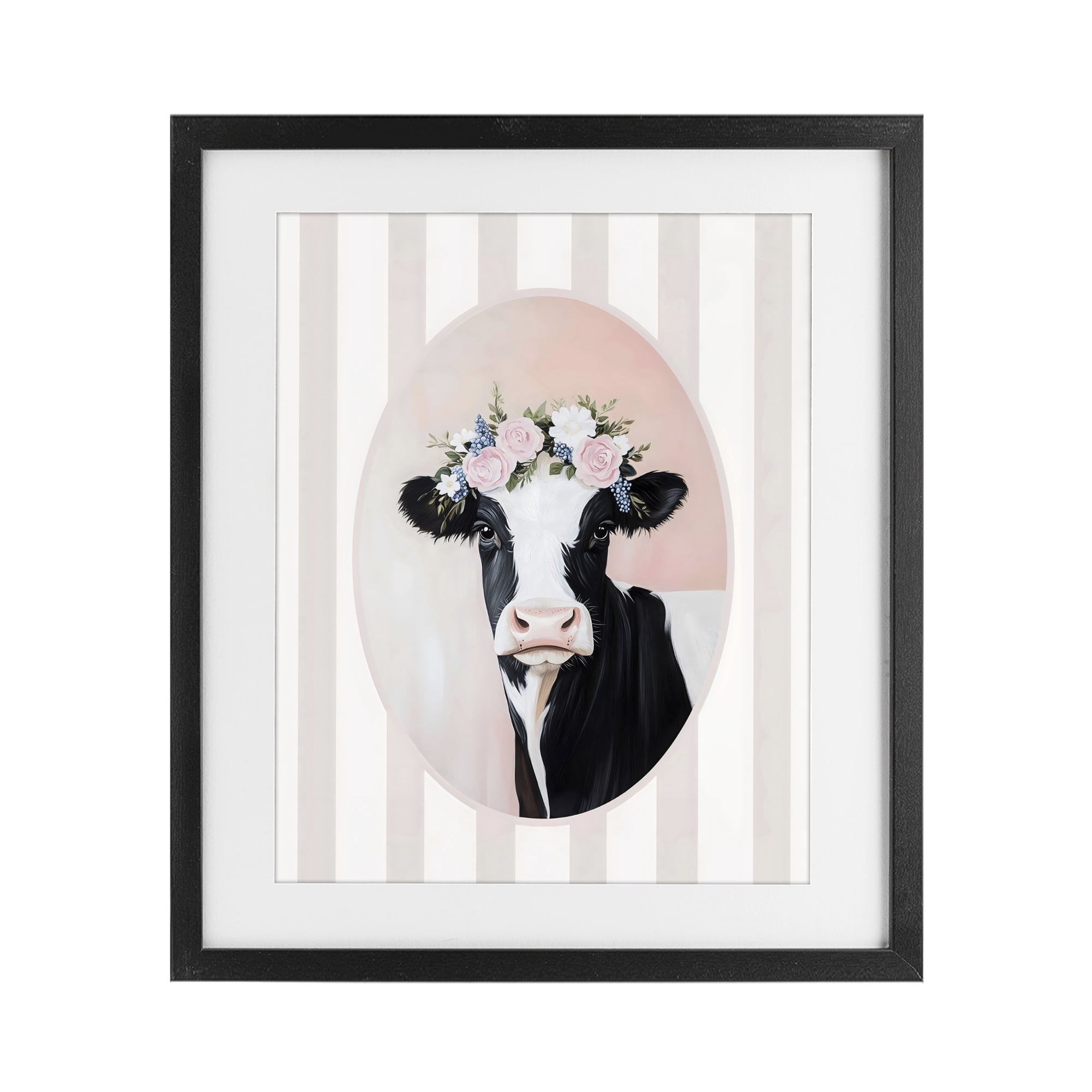 Stupell Industries Soft Cow with Floral Crown Black Framed Print Under Glass, design by Arlington Prints