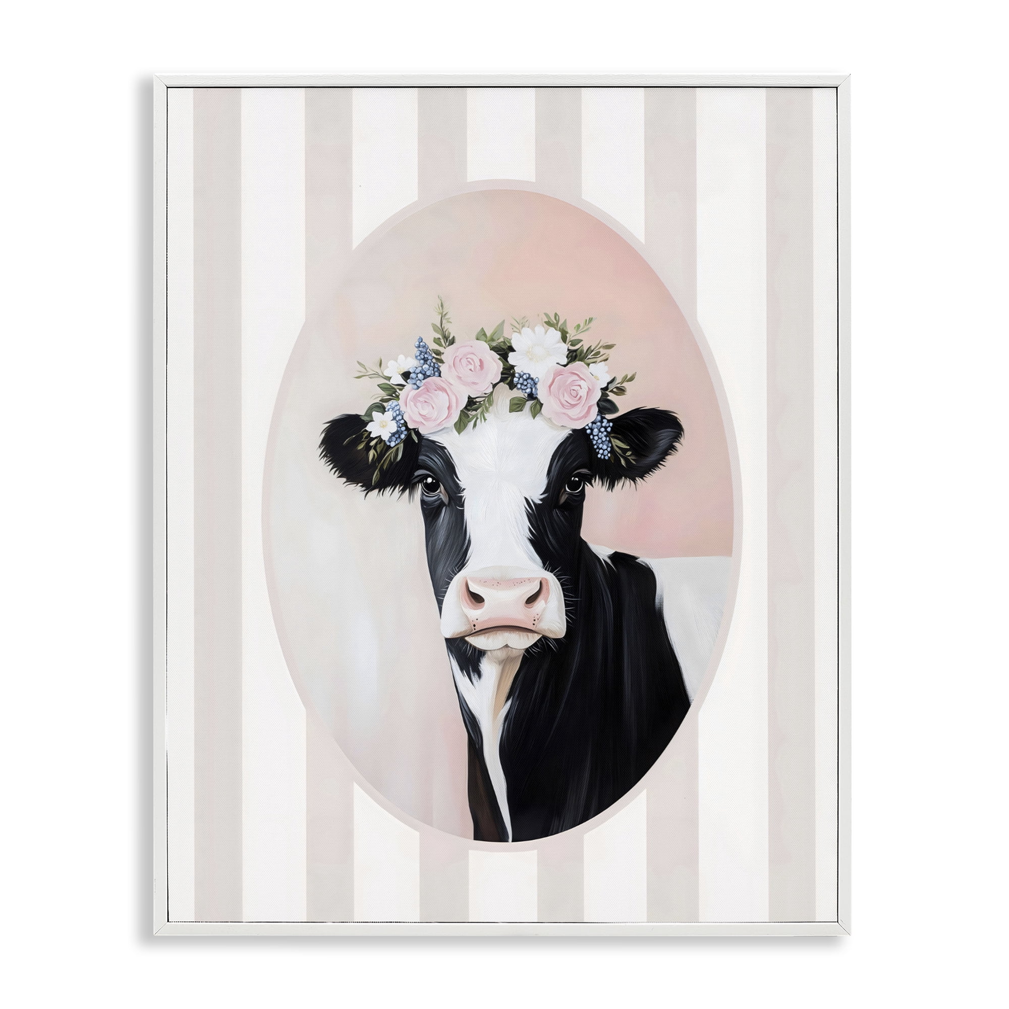 Stupell Industries Soft Cow with Floral Crown White Framed Giclee Art, design by Arlington Prints