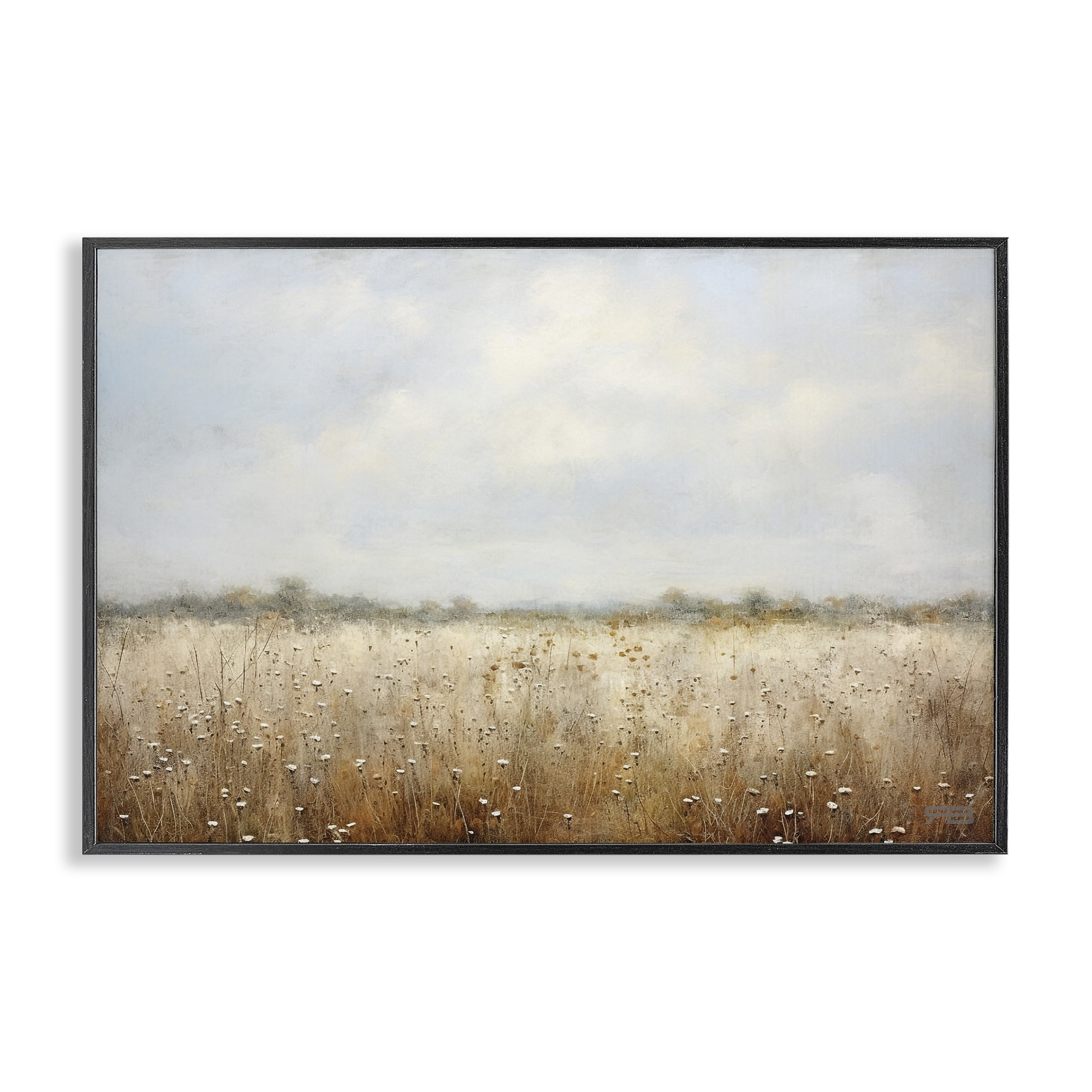 Stupell Industries Soft Daisy Field Landscape Painting Black Framed Art Print Wall Art, 30 x 20