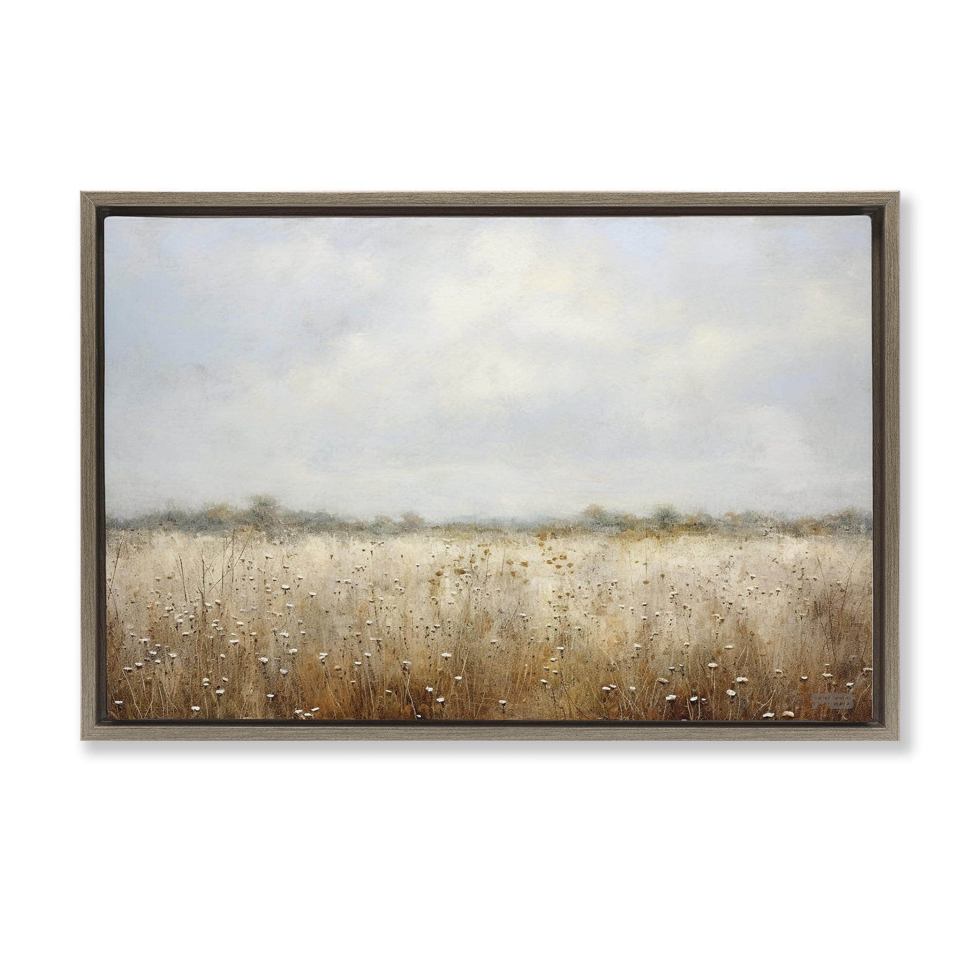 Stupell Industries Soft Daisy Field Landscape Painting Brown Floater Framed Art Print Wall Art, 31 x 21