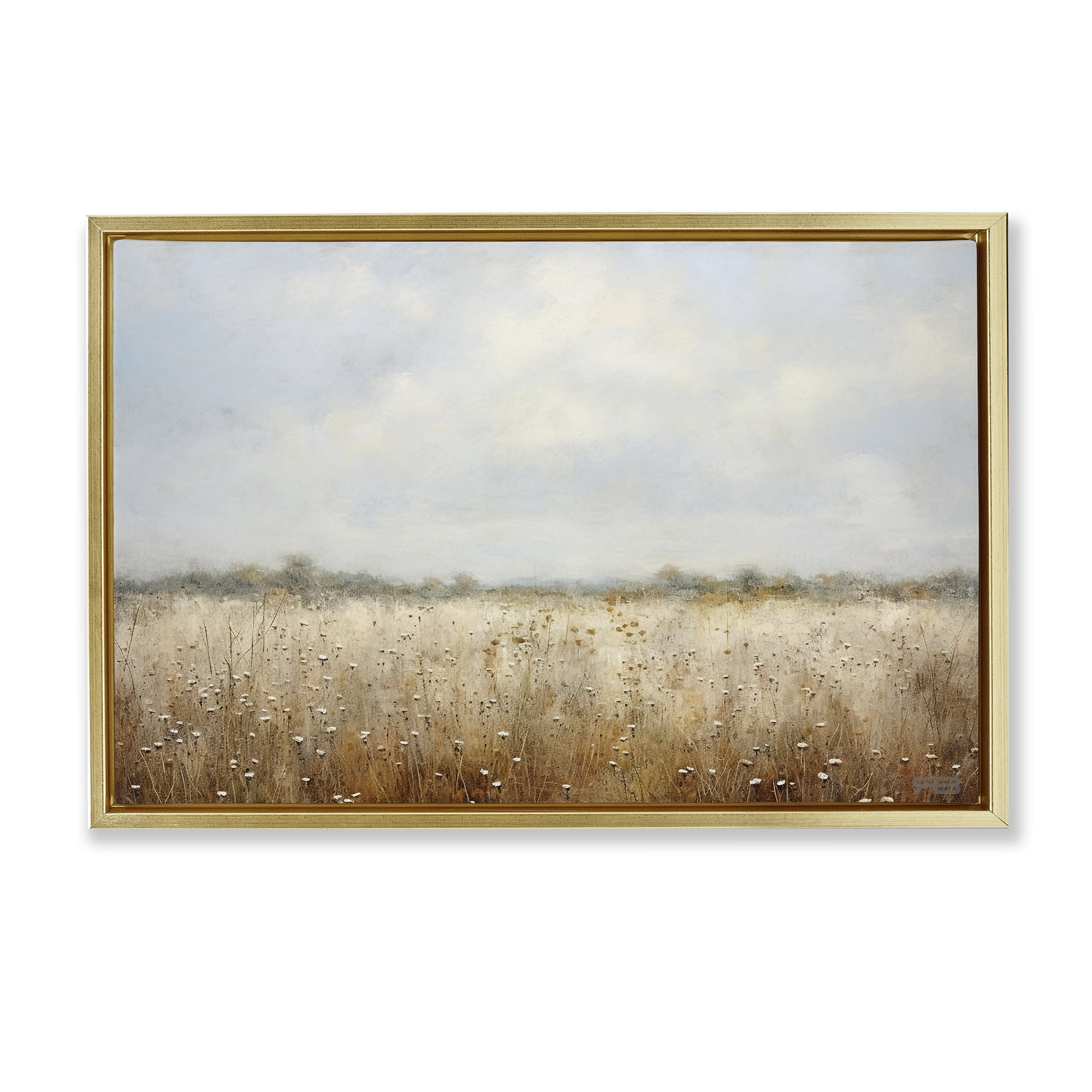 Stupell Industries Soft Daisy Field Landscape Painting Gold Floater Framed Art Print Wall Art, 31 x 21