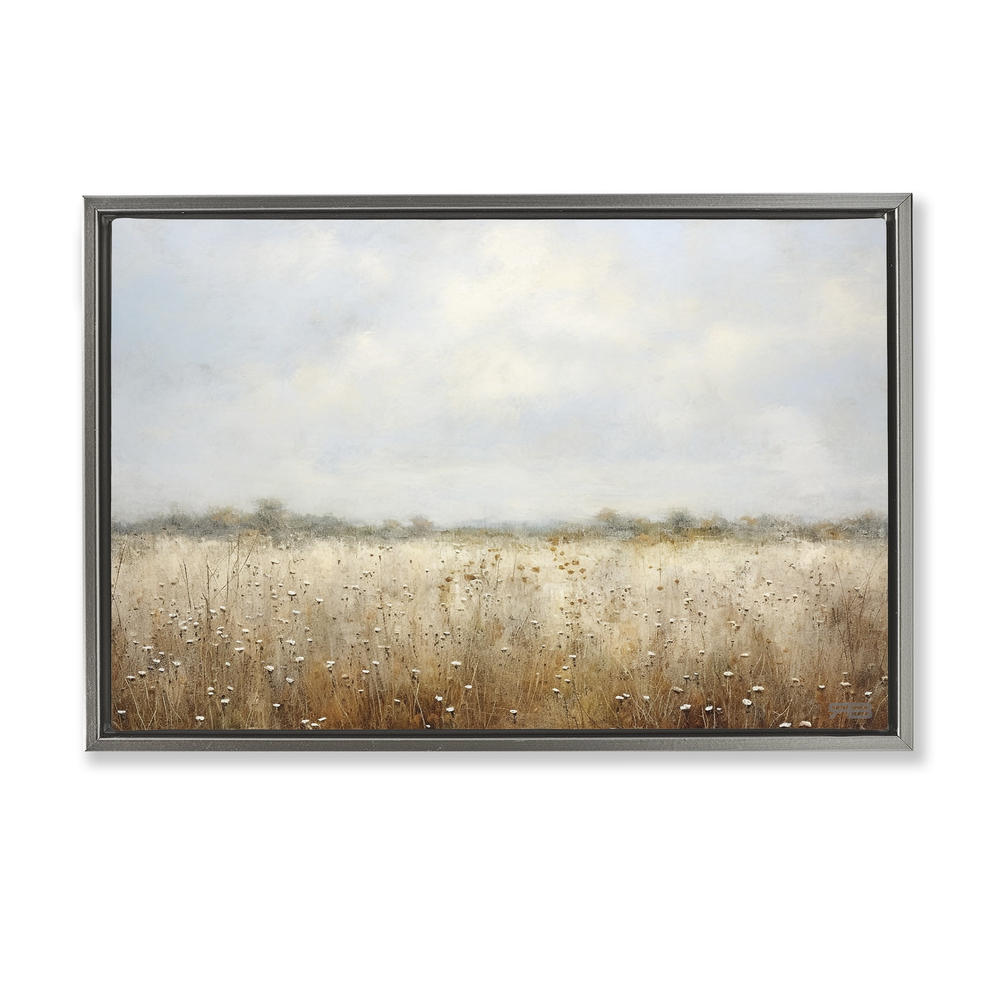 Stupell Industries Soft Daisy Field Landscape Painting Gray Floater Framed Art Print Wall Art, 25 x 17