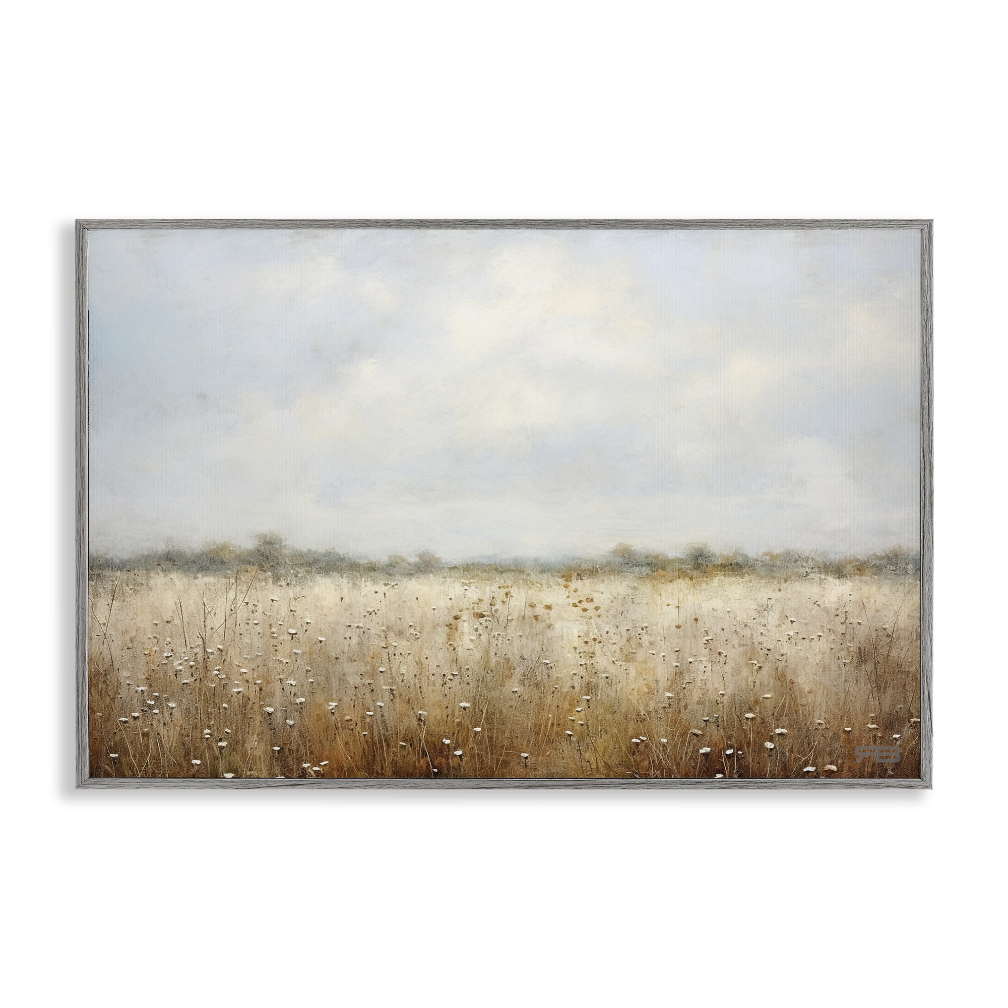 Stupell Industries Soft Daisy Field Landscape Painting Gray Framed Art Print Wall Art, 30 x 20
