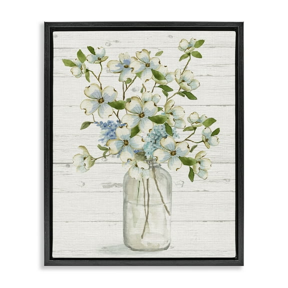 Stupell Industries Soft Dogwood Bouquet Botanical & Floral Painting Black Floater Framed Art Print Wall Art, 17 x 21