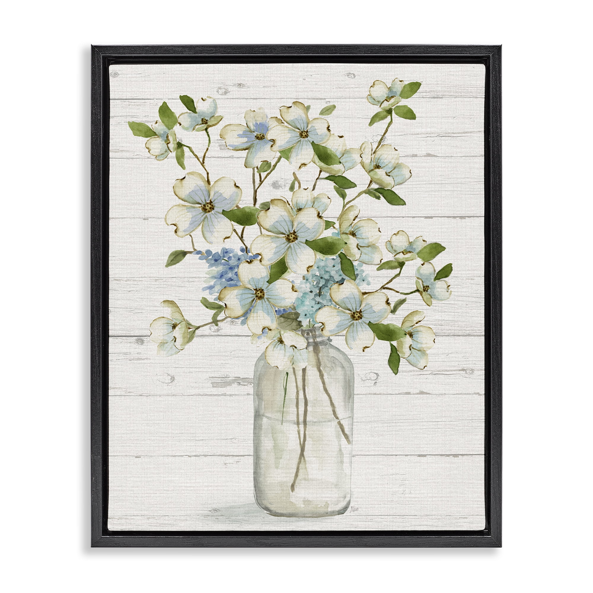 Stupell Industries Soft Dogwood Bouquet Botanical & Floral Painting Black Floater Framed Art Print Wall Art, 25 x 31