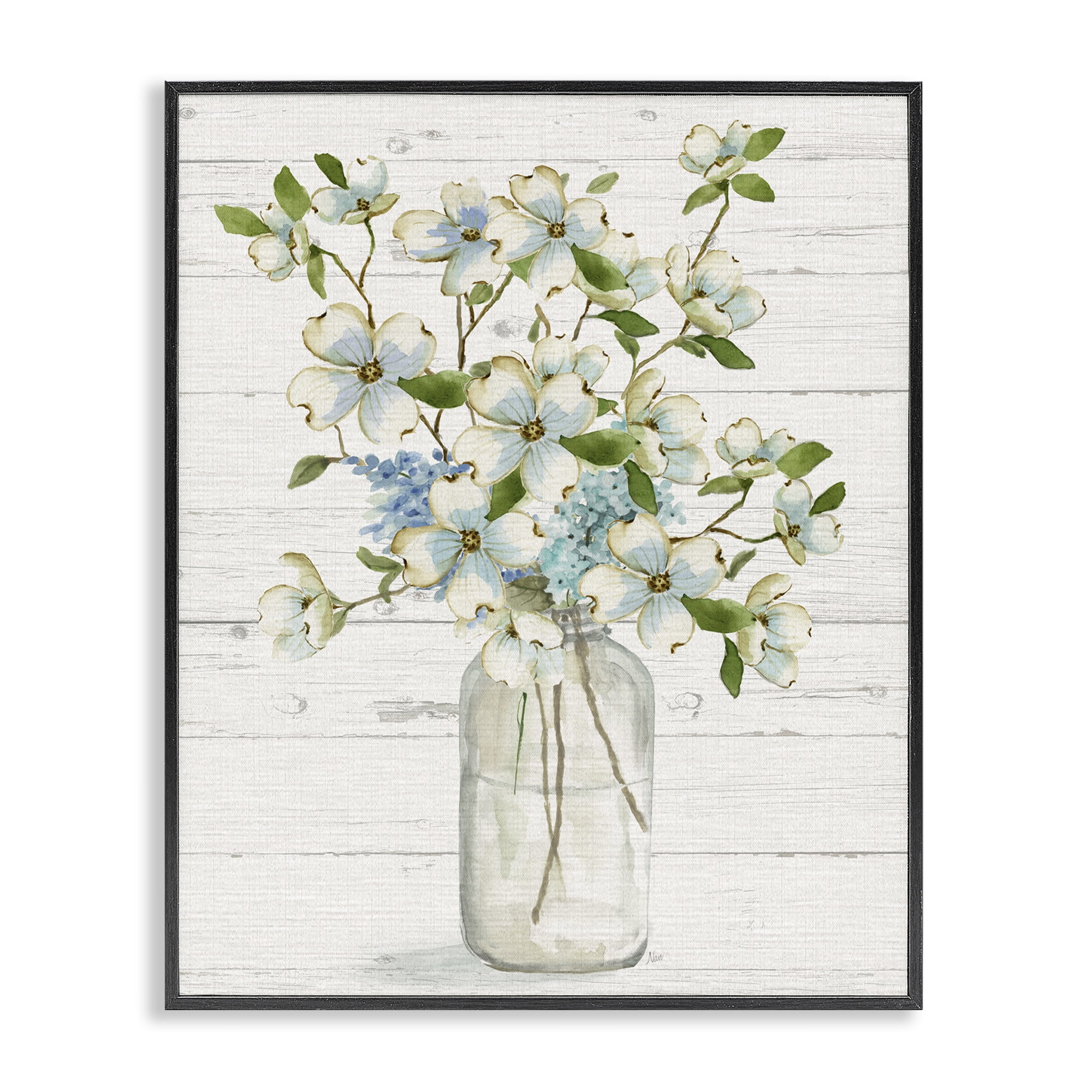 Stupell Industries Soft Dogwood Bouquet Botanical & Floral Painting Black Framed Art Print Wall Art, 24 x 30