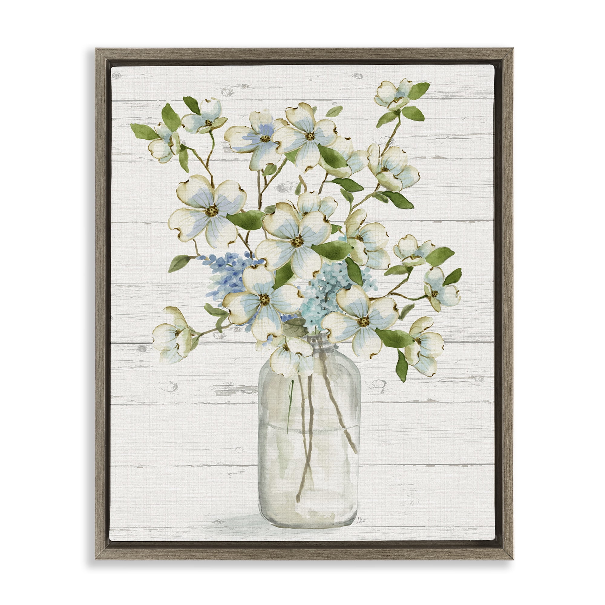 Stupell Industries Soft Dogwood Bouquet Botanical & Floral Painting Brown Floater Framed Art Print Wall Art, 17 x 21