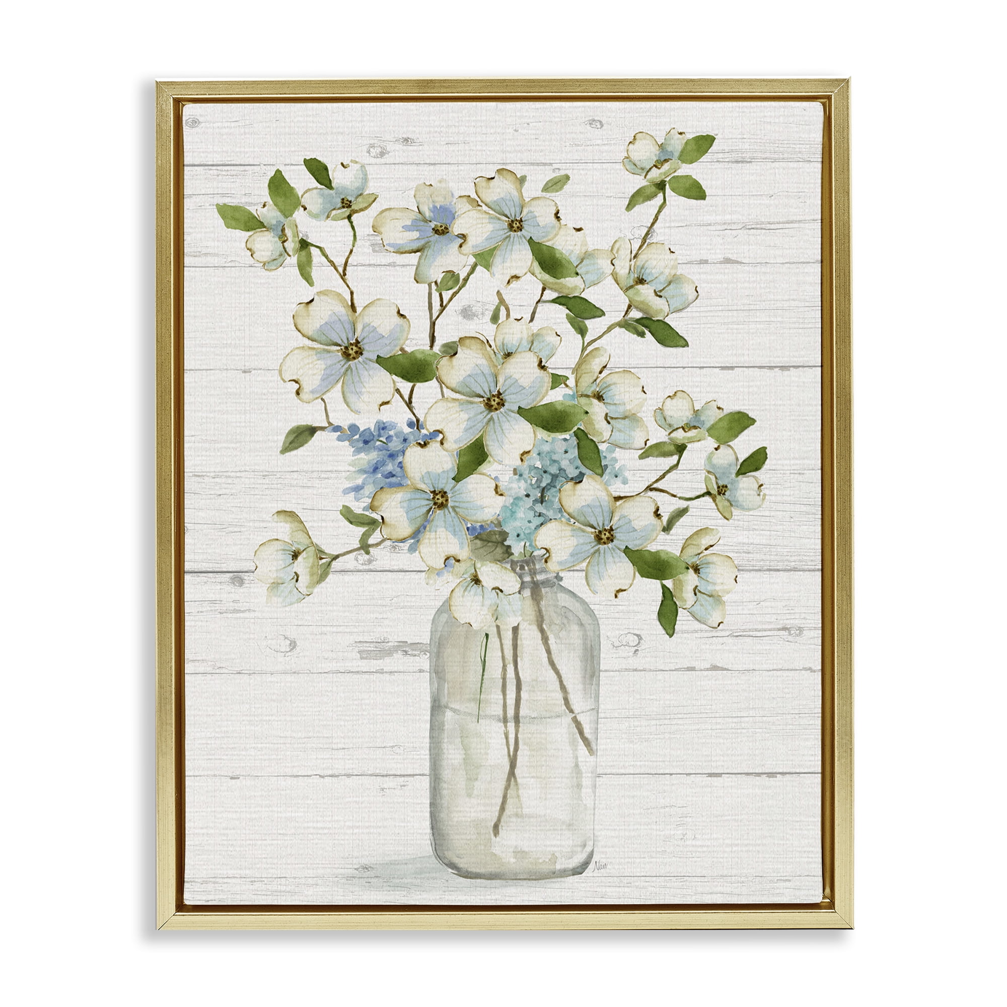 Stupell Industries Soft Dogwood Bouquet Botanical & Floral Painting Gold Floater Framed Art Print Wall Art, 25 x 31
