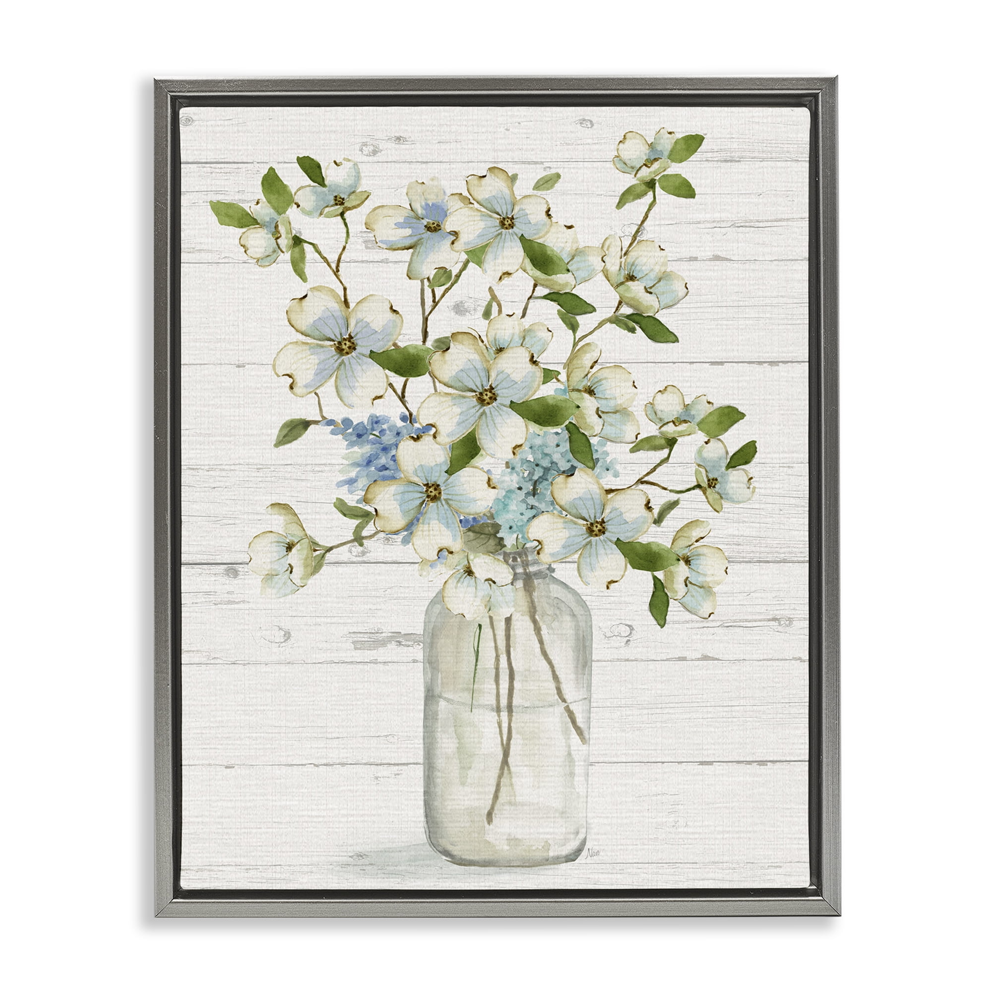 Stupell Industries Soft Dogwood Bouquet Botanical & Floral Painting Gray Floater Framed Art Print Wall Art, 25 x 31