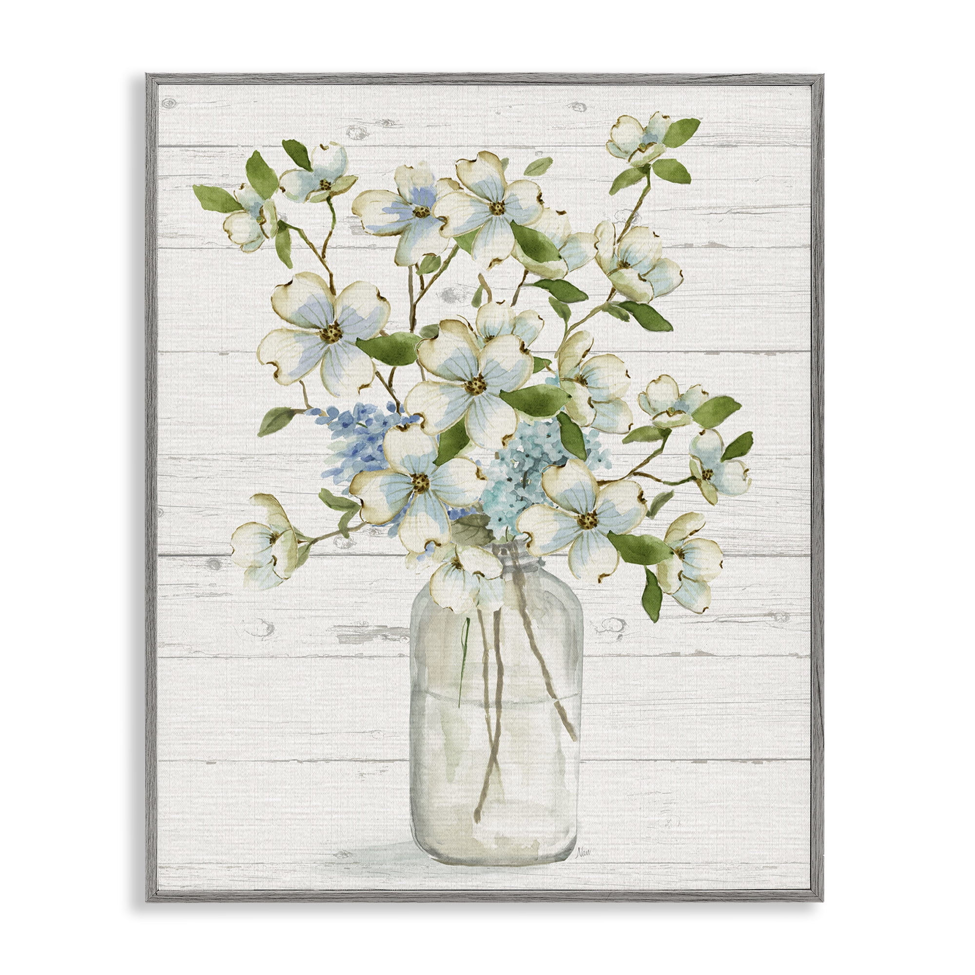 Stupell Industries Soft Dogwood Bouquet Botanical & Floral Painting Gray Framed Art Print Wall Art, 16 x 20