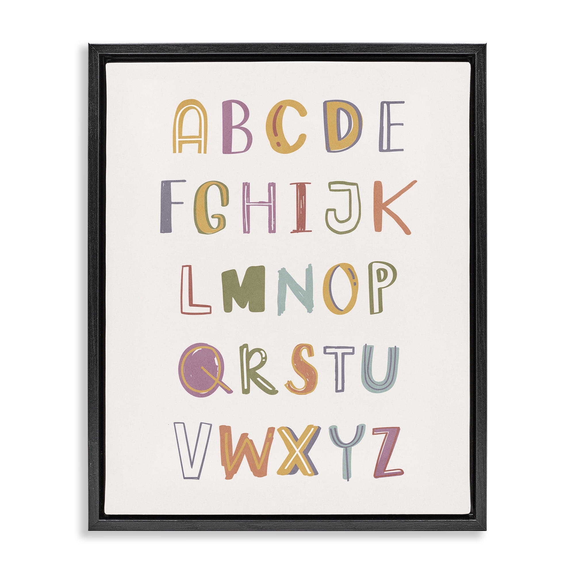 Stupell Industries Soft Doodle Alphabet Education Painting Black Floater Framed Canvas Art Print Wall Art, 17 x 21