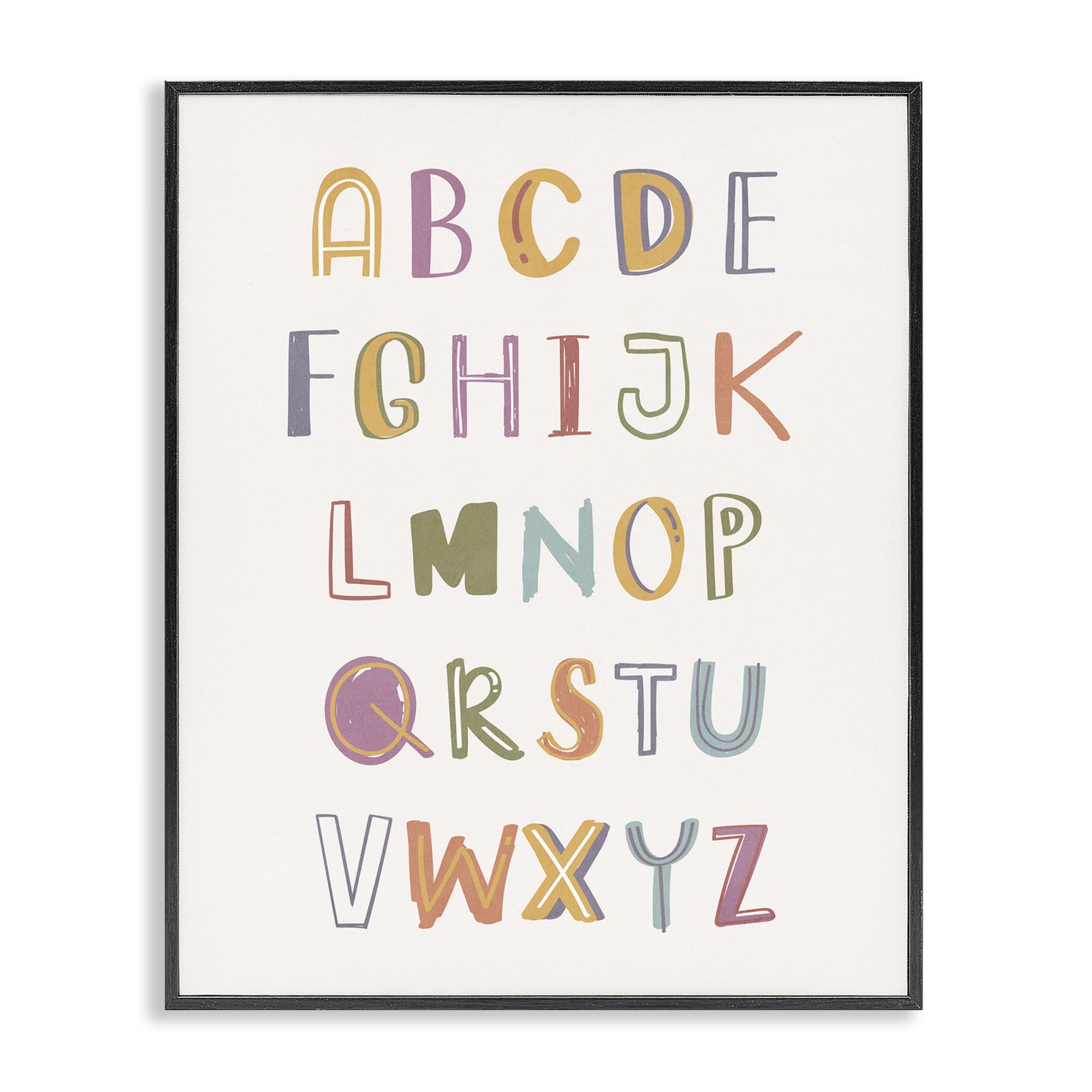 Stupell Industries Soft Doodle Alphabet Education Painting Black Framed Art Print Wall Art, 11 x 14