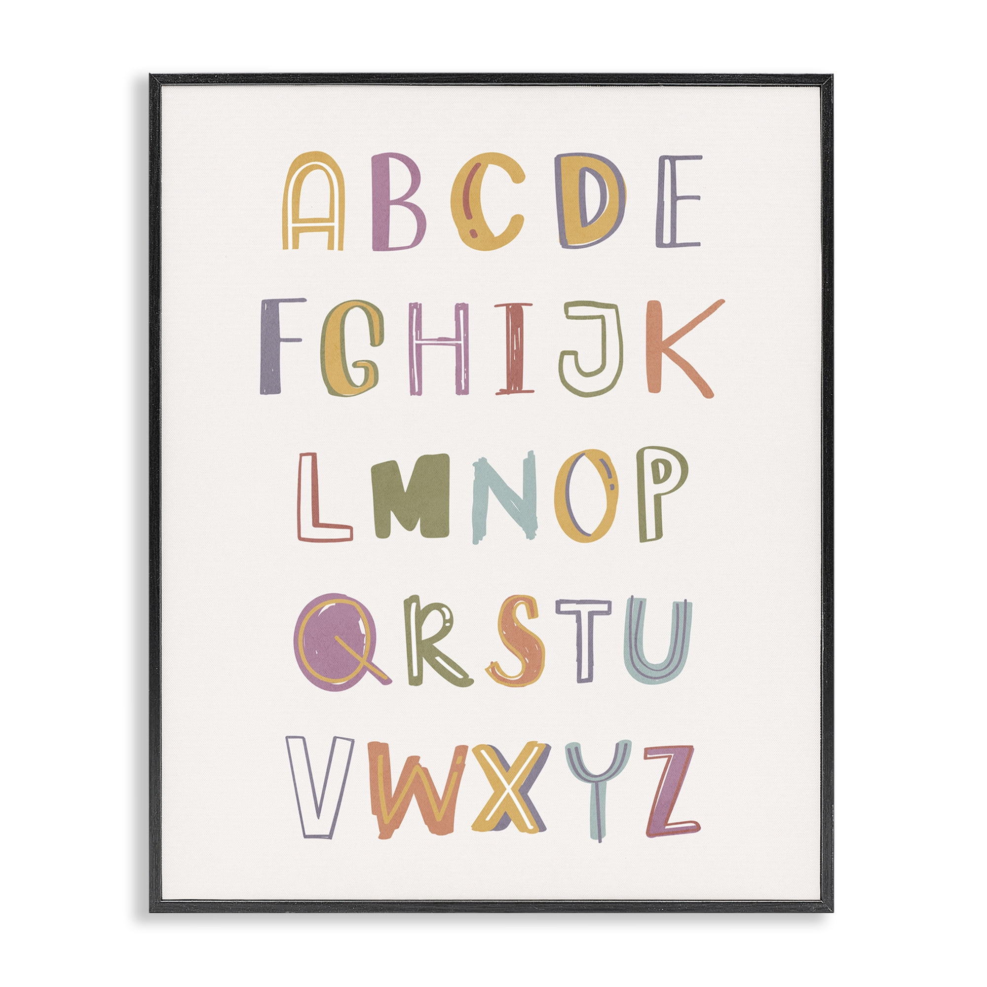 Stupell Industries Soft Doodle Alphabet Education Painting Black Framed Art Print Wall Art, 16 x 20