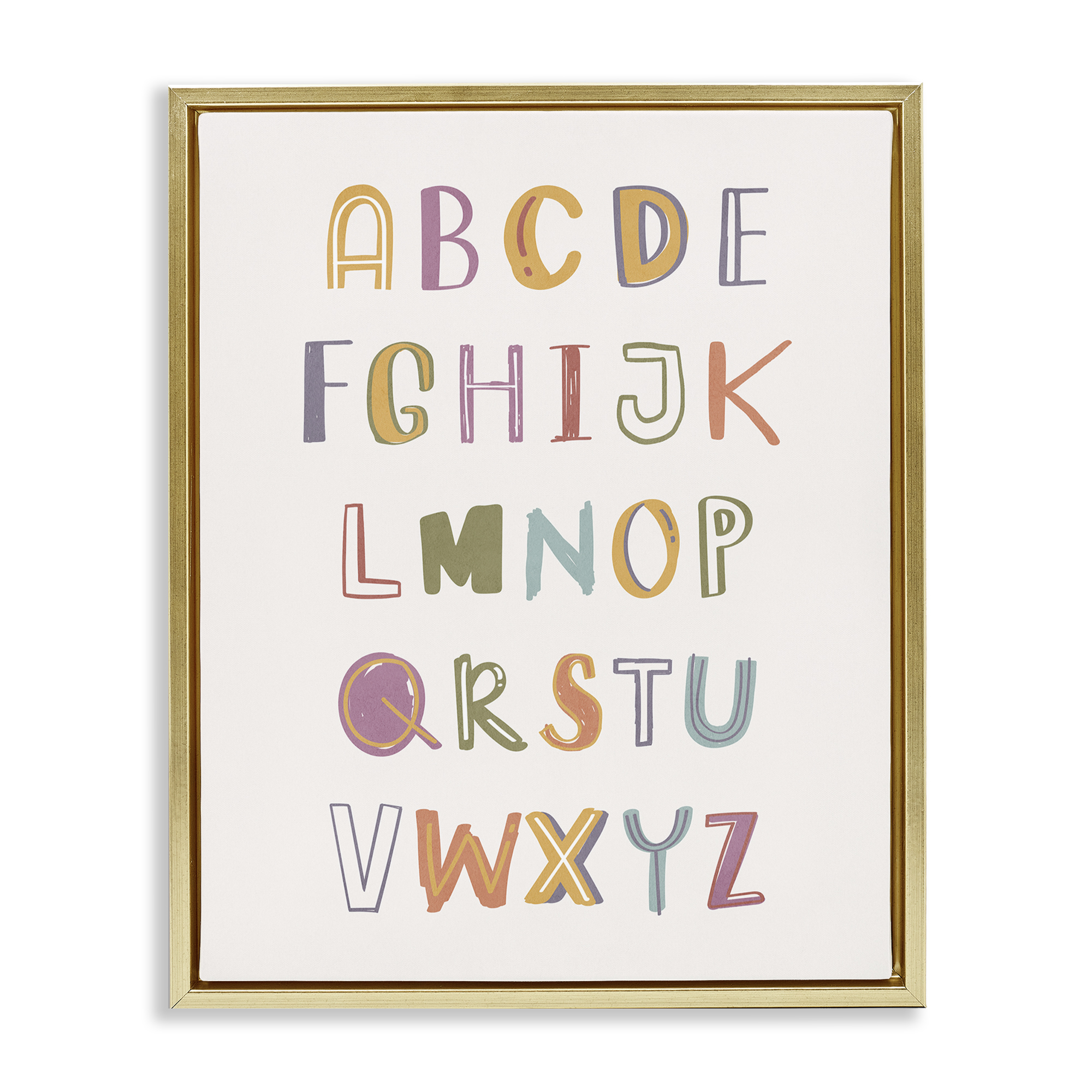 Stupell Industries Soft Doodle Alphabet Education Painting Gold Floater Framed Canvas Art Print Wall Art, 25 x 31