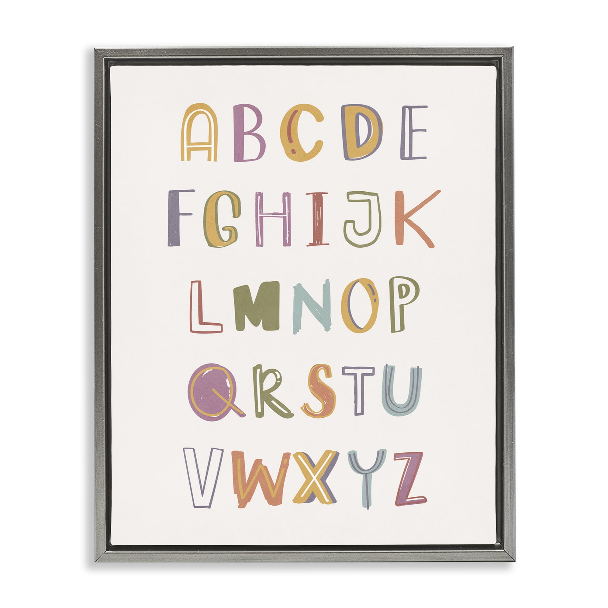 Stupell Industries Soft Doodle Alphabet Education Painting Gray Floater Framed Canvas Art Print Wall Art, 17 x 21