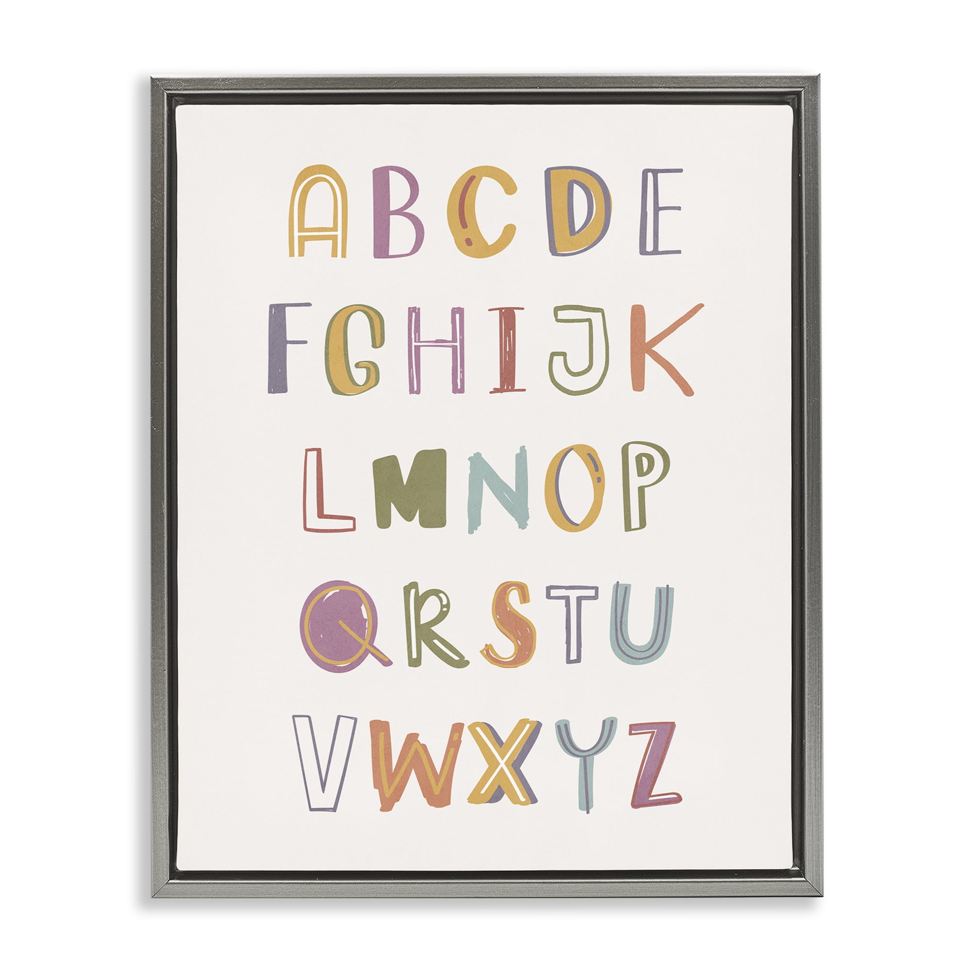 Stupell Industries Soft Doodle Alphabet Education Painting Gray Floater Framed Canvas Art Print Wall Art, 25 x 31