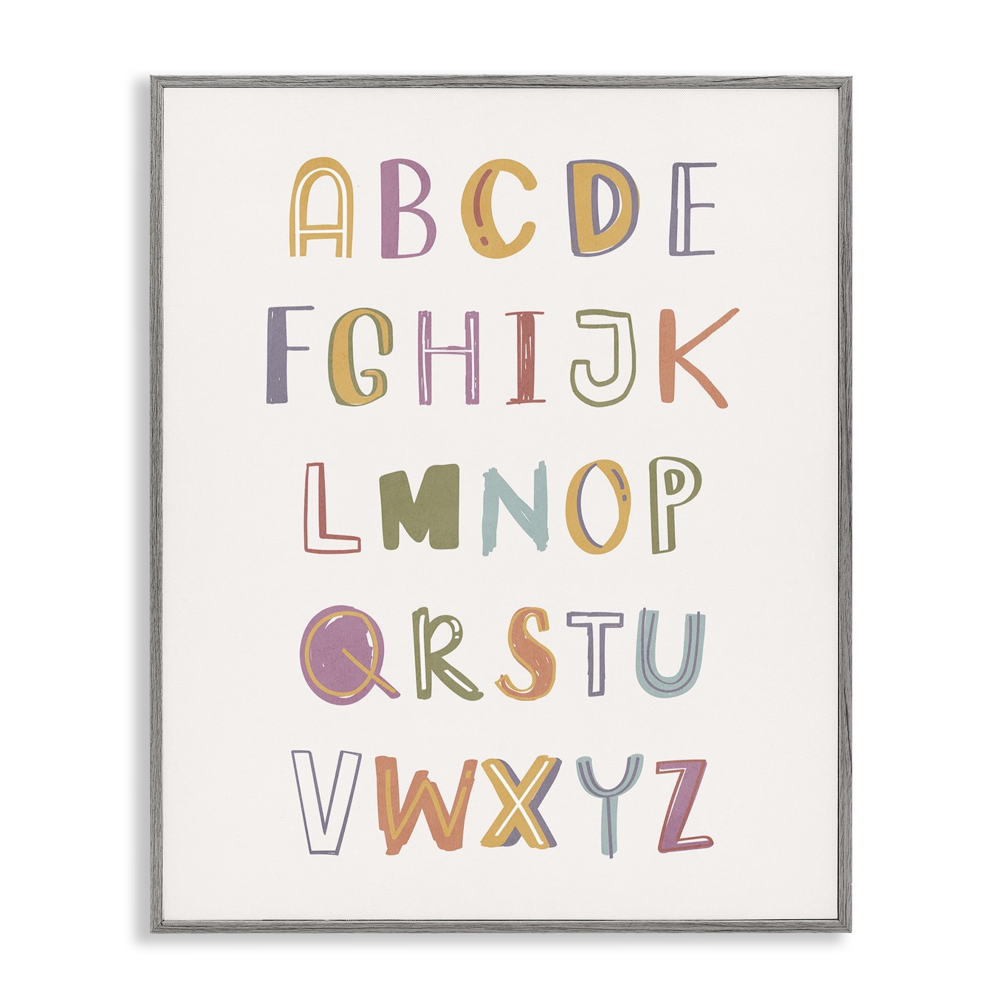 Stupell Industries Soft Doodle Alphabet Education Painting Gray Framed Art Print Wall Art, 11 x 14