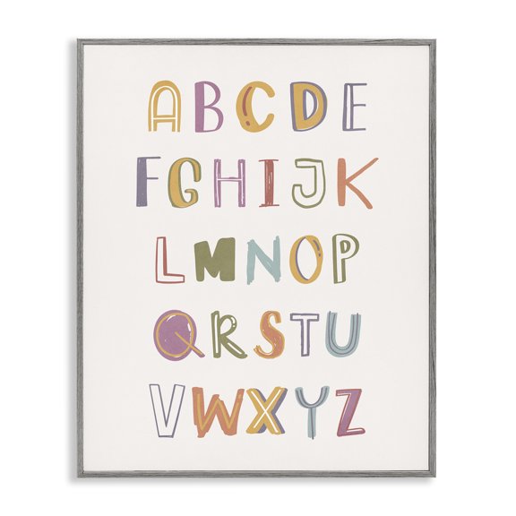 Stupell Industries Soft Doodle Alphabet Education Painting Gray Framed Art Print Wall Art, 11 x 14