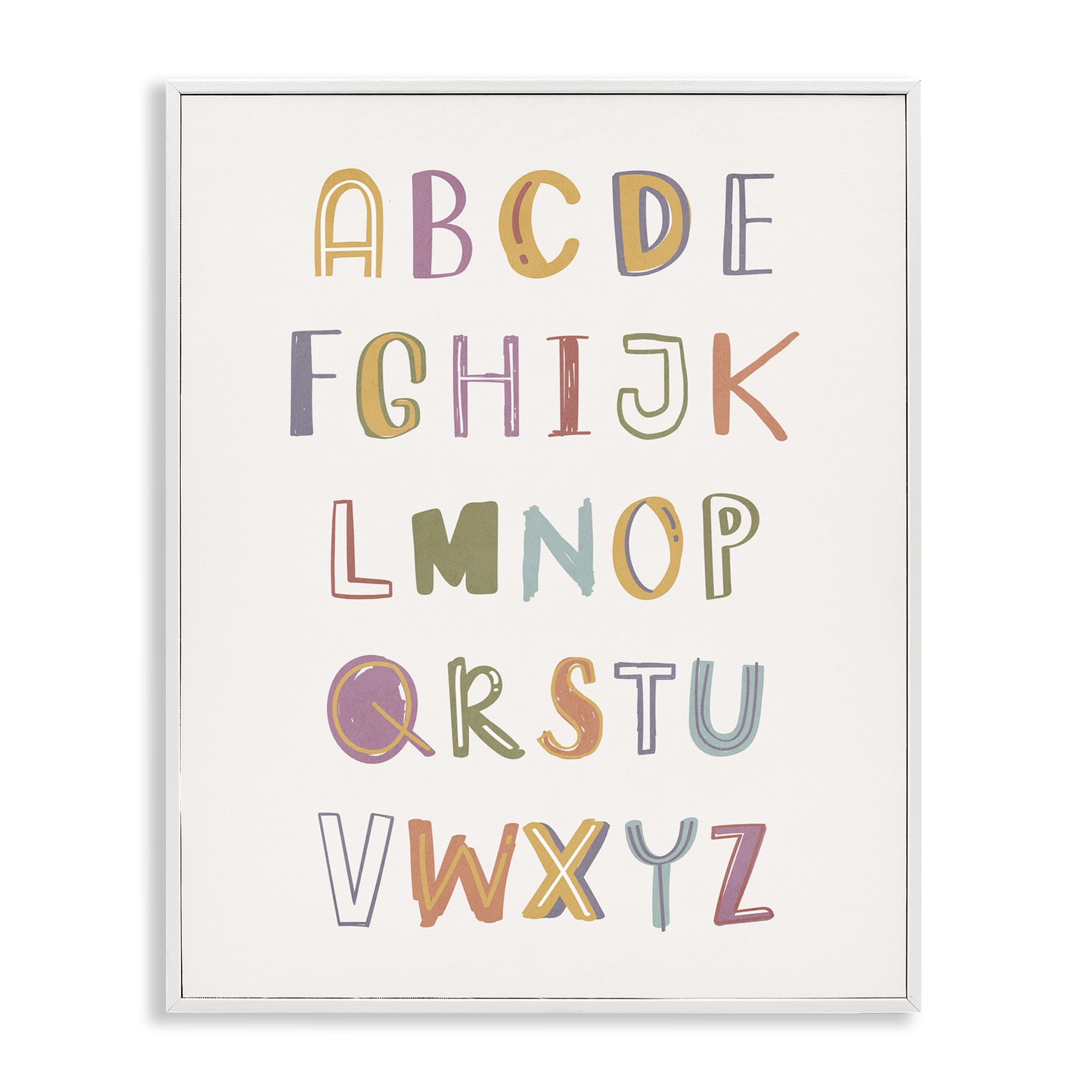 Stupell Industries Soft Doodle Alphabet Education Painting White Framed Art Print Wall Art, 16 x 20