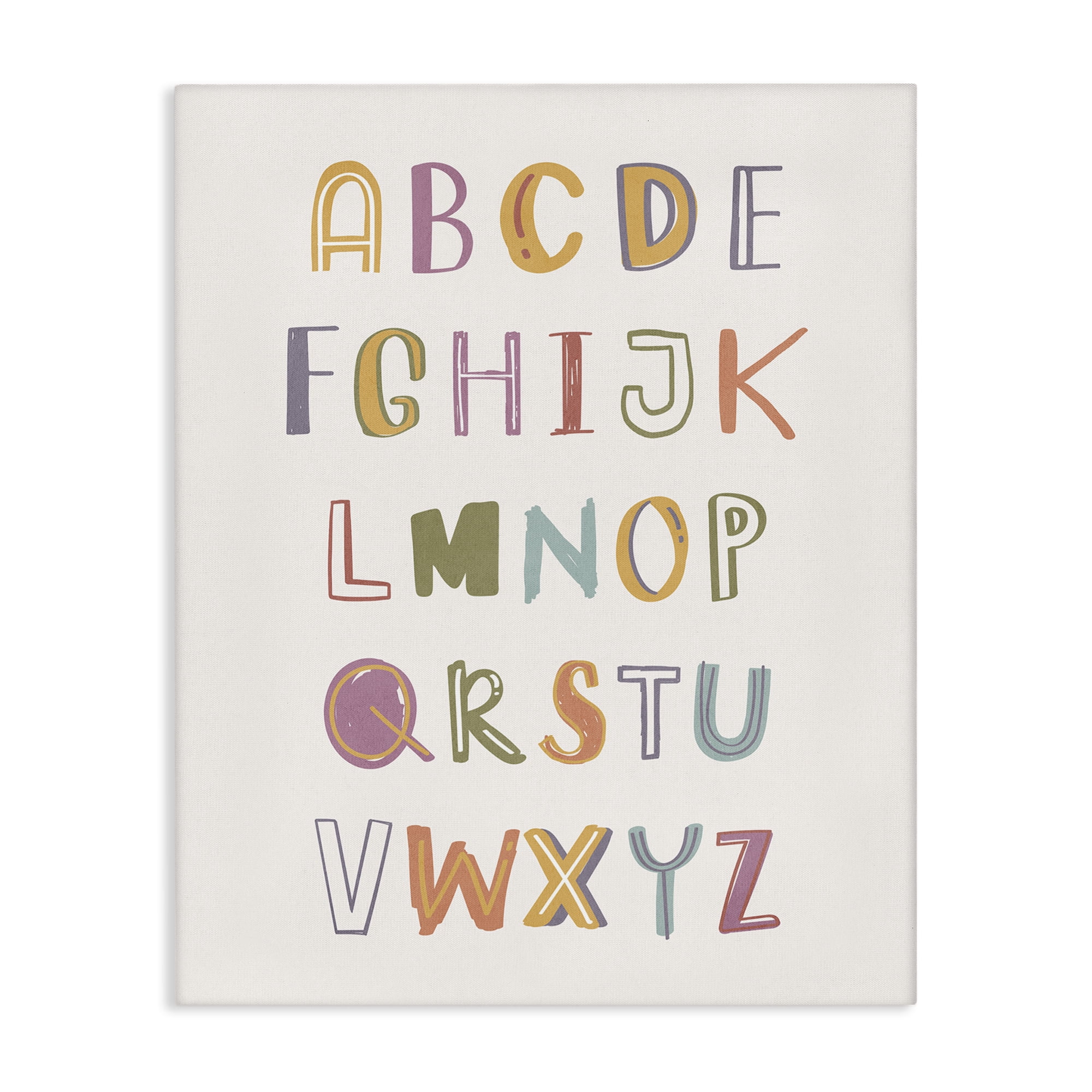 Stupell Industries Soft Doodle Alphabet Education Painting Wrapped Canvas Art Print Wall Art, 16 x 20