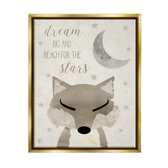 Stupell Industries Soft Dream Big Fox Landscape Painting Gold Floater Framed Canvas Art Print Wall Art, 25 x 31
