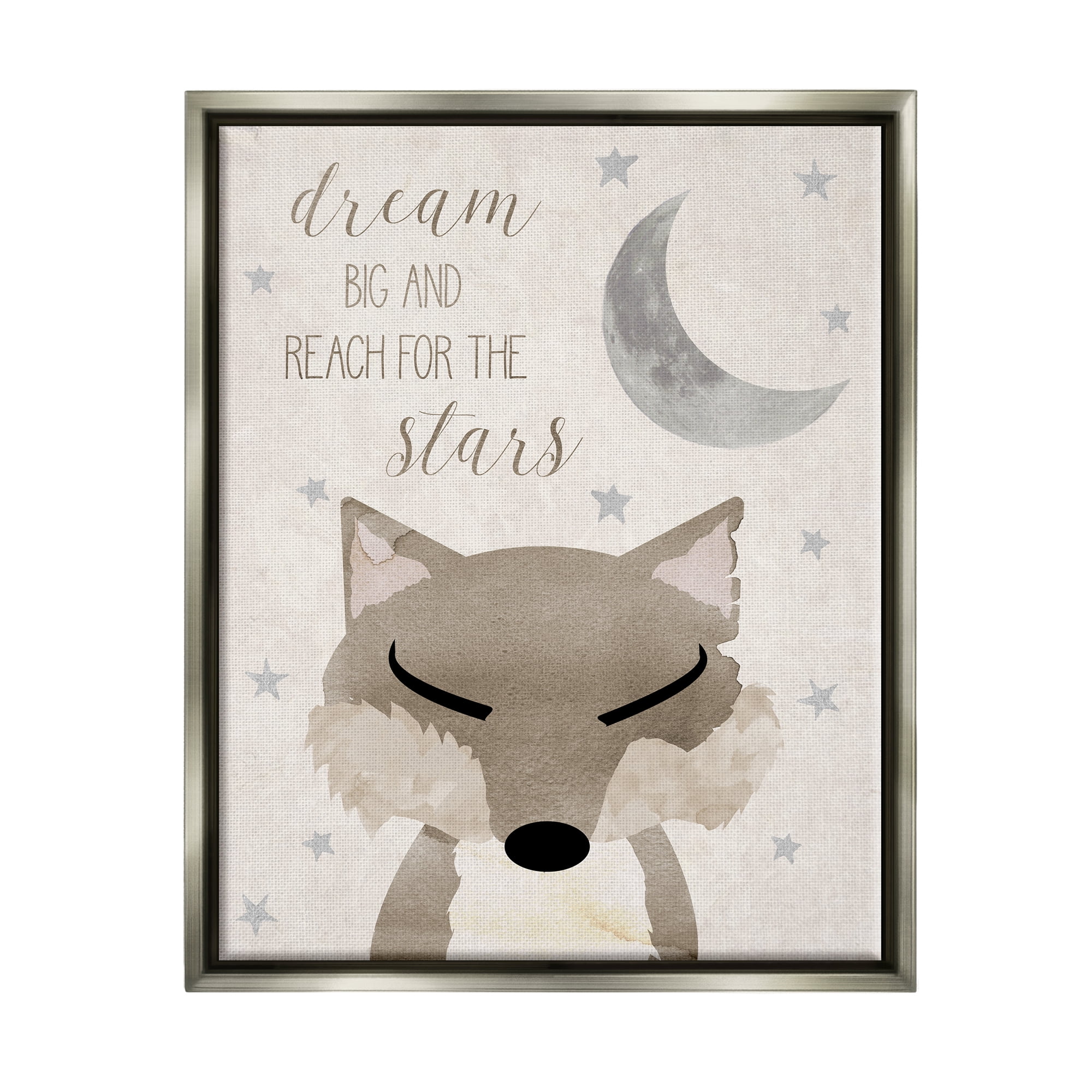 Stupell Industries Soft Dream Big Fox Landscape Painting Gray Floater Framed Canvas Art Print Wall Art, 25 x 31