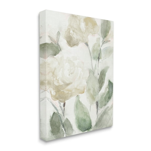 Stupell Industries Soft Edge White Roses Blooming Charming Abstract Florals Botanical & Floral Painting Gallery Wrapped Canvas Print Wall Art, 16 x 20