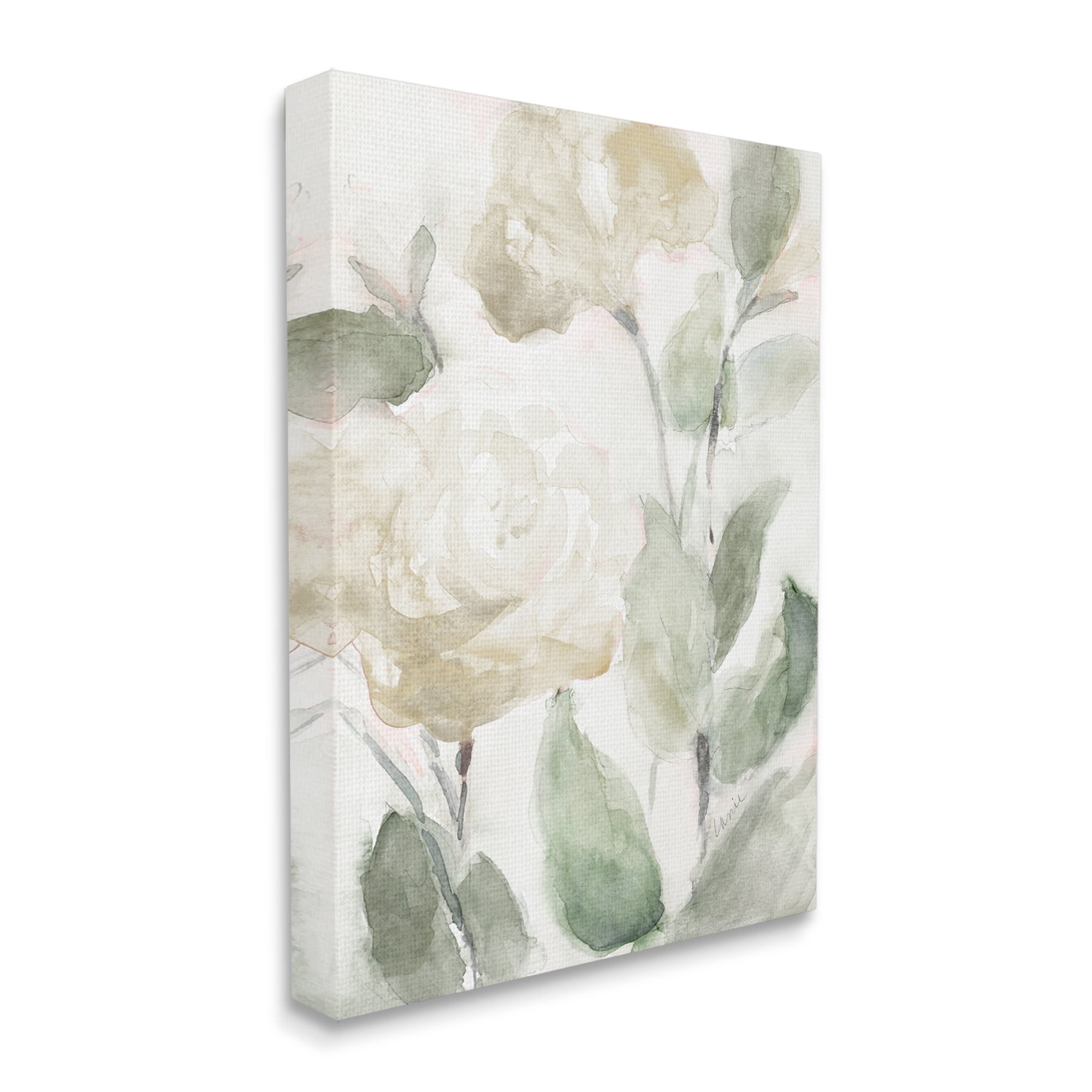 Stupell Industries Soft Edge White Roses Blooming Charming Abstract Florals Botanical & Floral Painting Gallery Wrapped Canvas Print Wall Art, 30 x 40