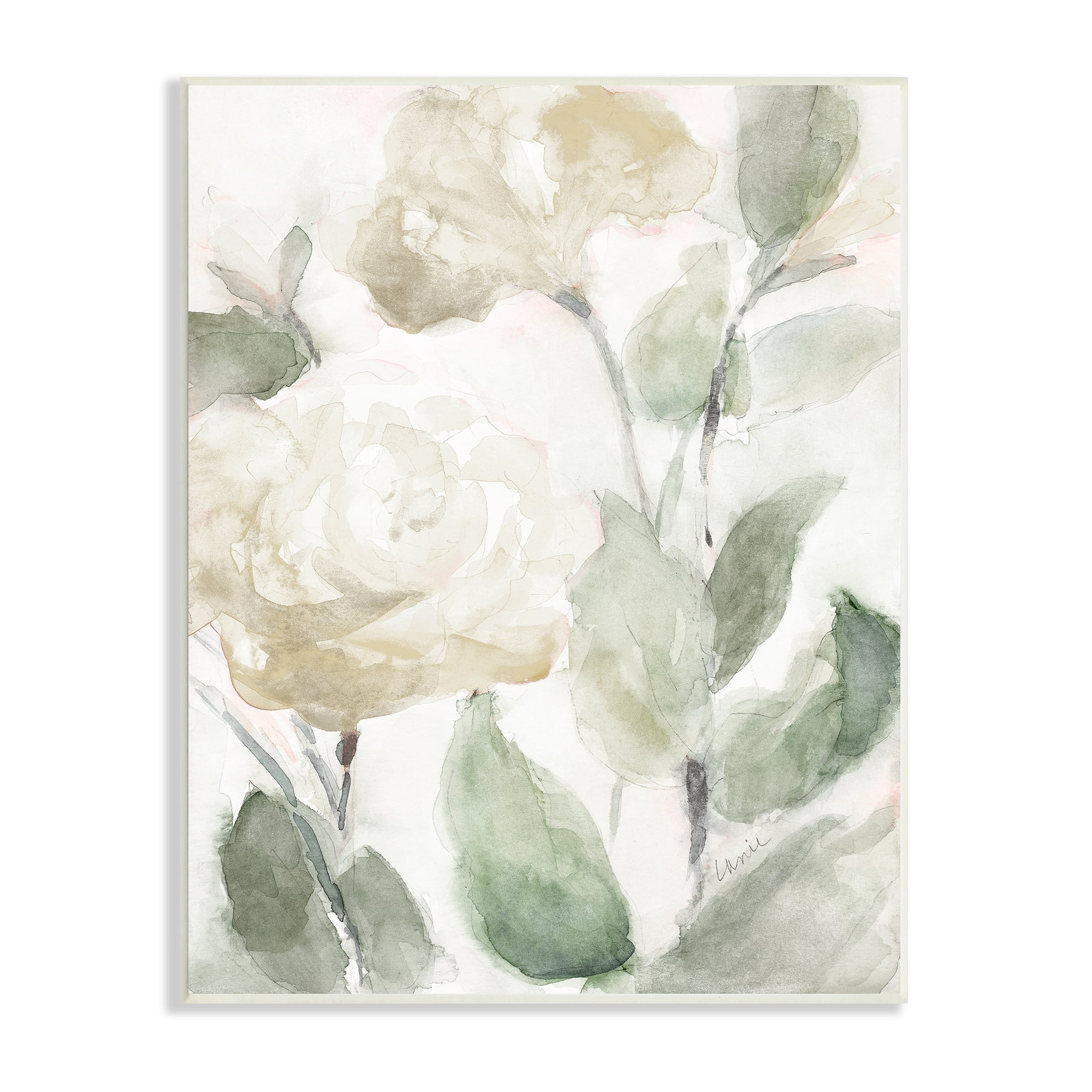 Stupell Industries Soft Edge White Roses Blooming Charming Abstract Florals Botanical & Floral Painting Unframed Art Print Wall Art, 10 x 15