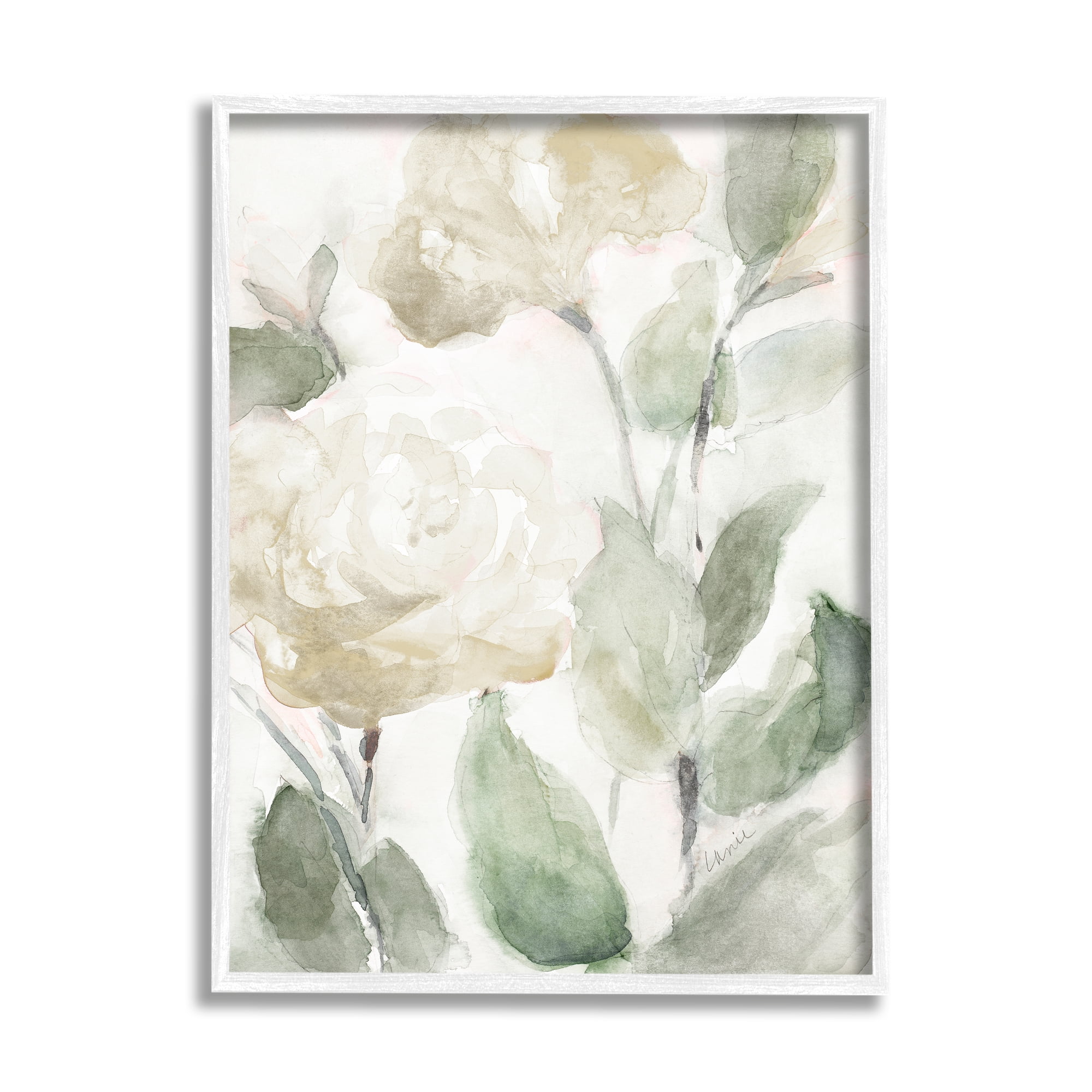 White Framed Abstract Floral Canvas Print, 11 x 14 inches