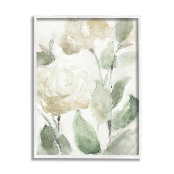 Stupell Industries Soft Edge White Roses Blooming Charming Abstract Florals Botanical & Floral Painting White Framed Art Print Wall Art, 11 x 14